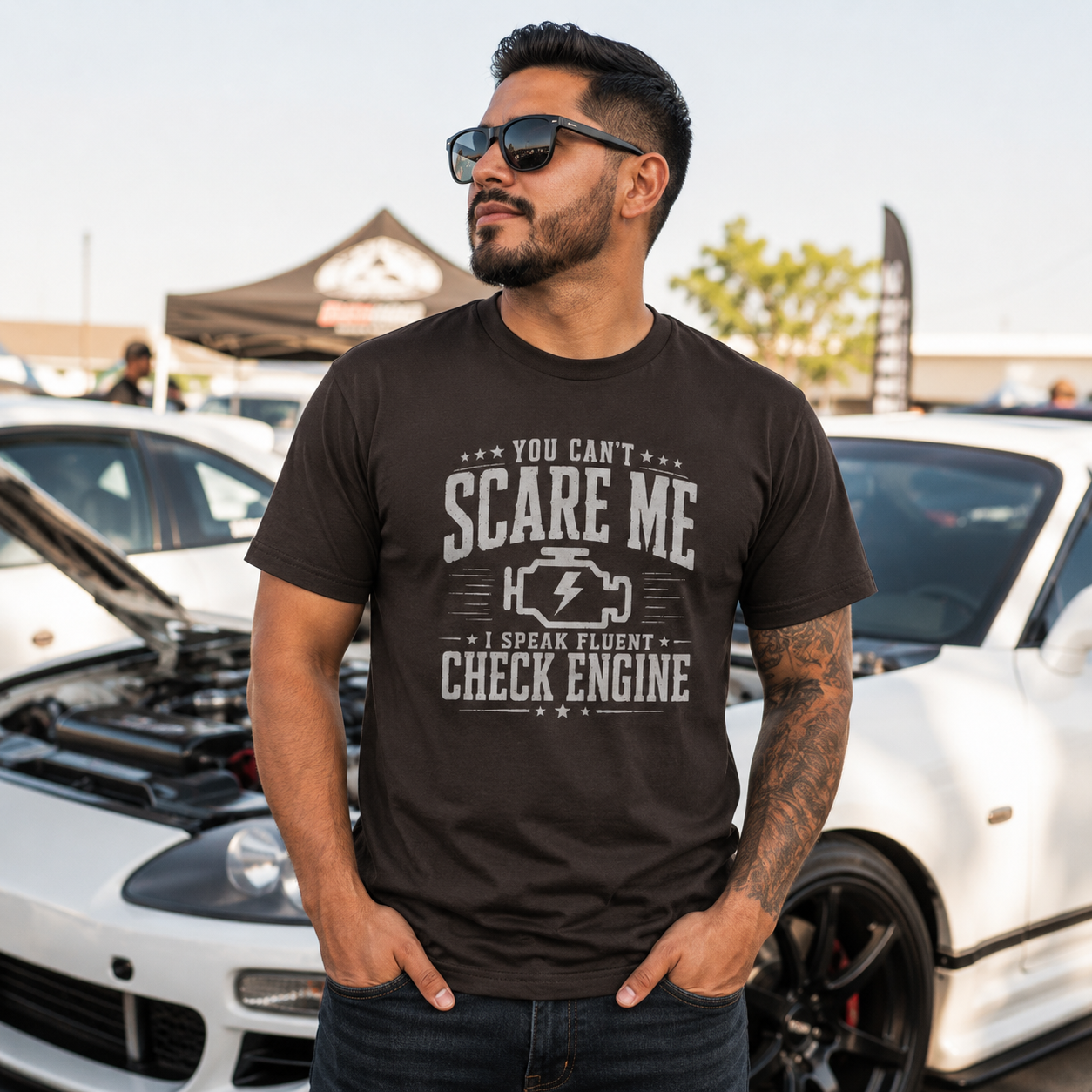 Vintage Check Engine shirt charcoal | Retro mechanic tee | 365CarMods