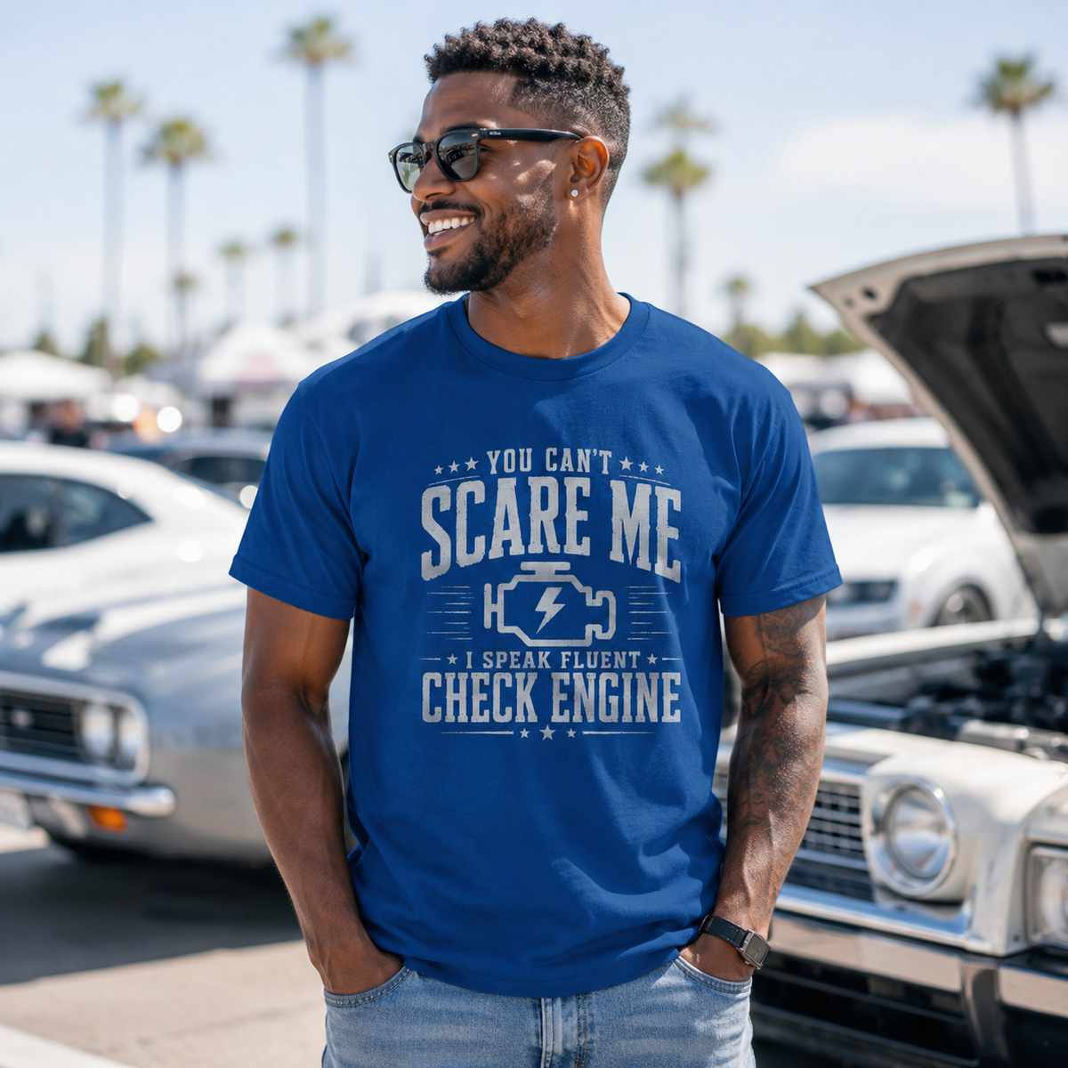 Vintage Check Engine shirt white | Vintage auto tee | 365CarMods