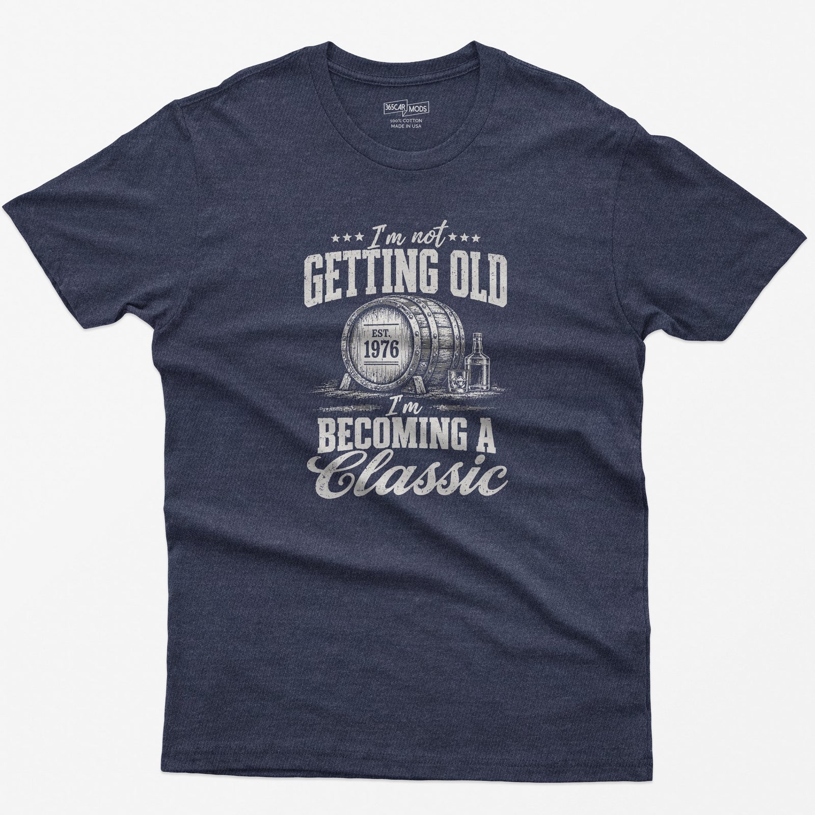 Becoming A Classic Whiskey T-Shirt in Heather Navy