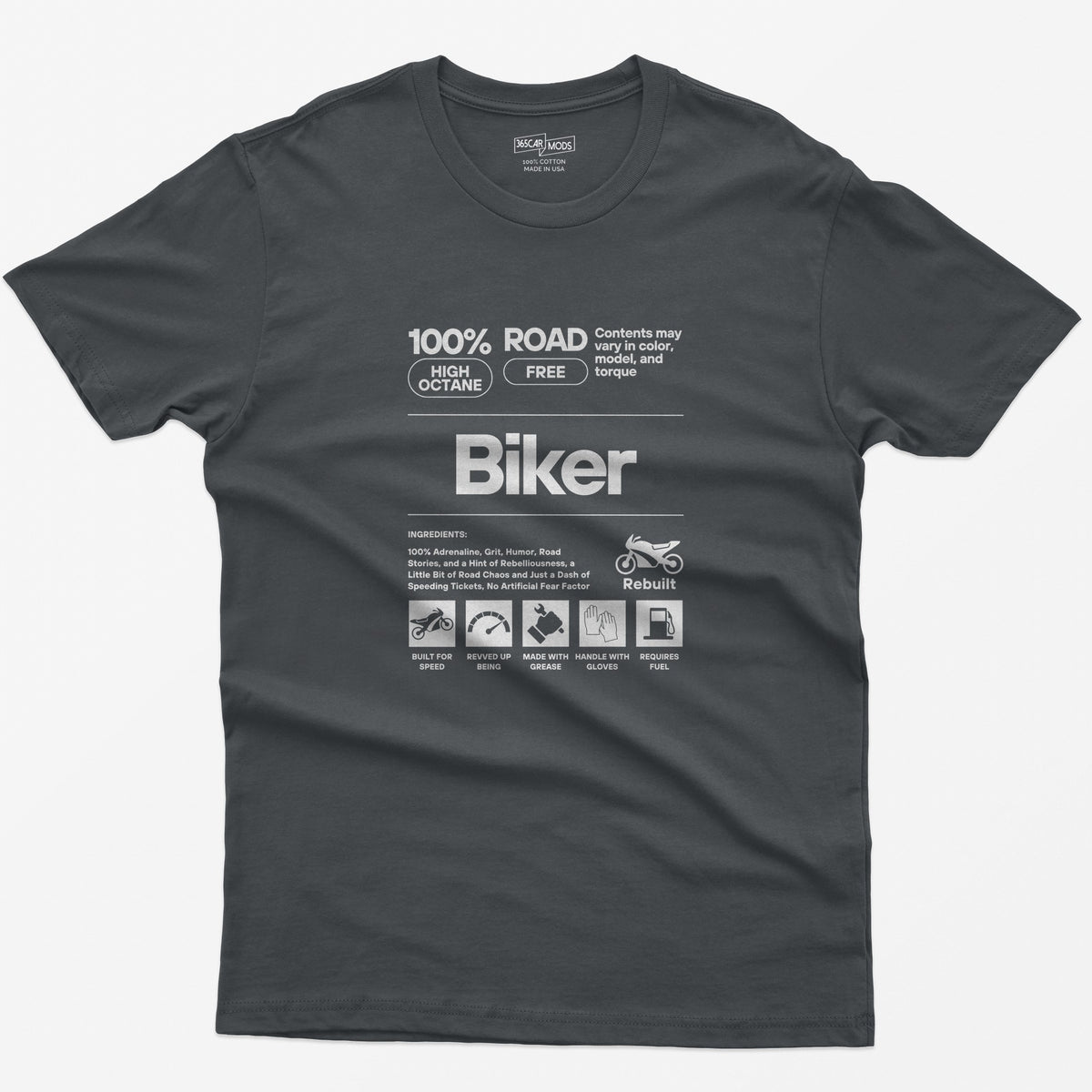 Biker Definition T-Shirt - Charcoal