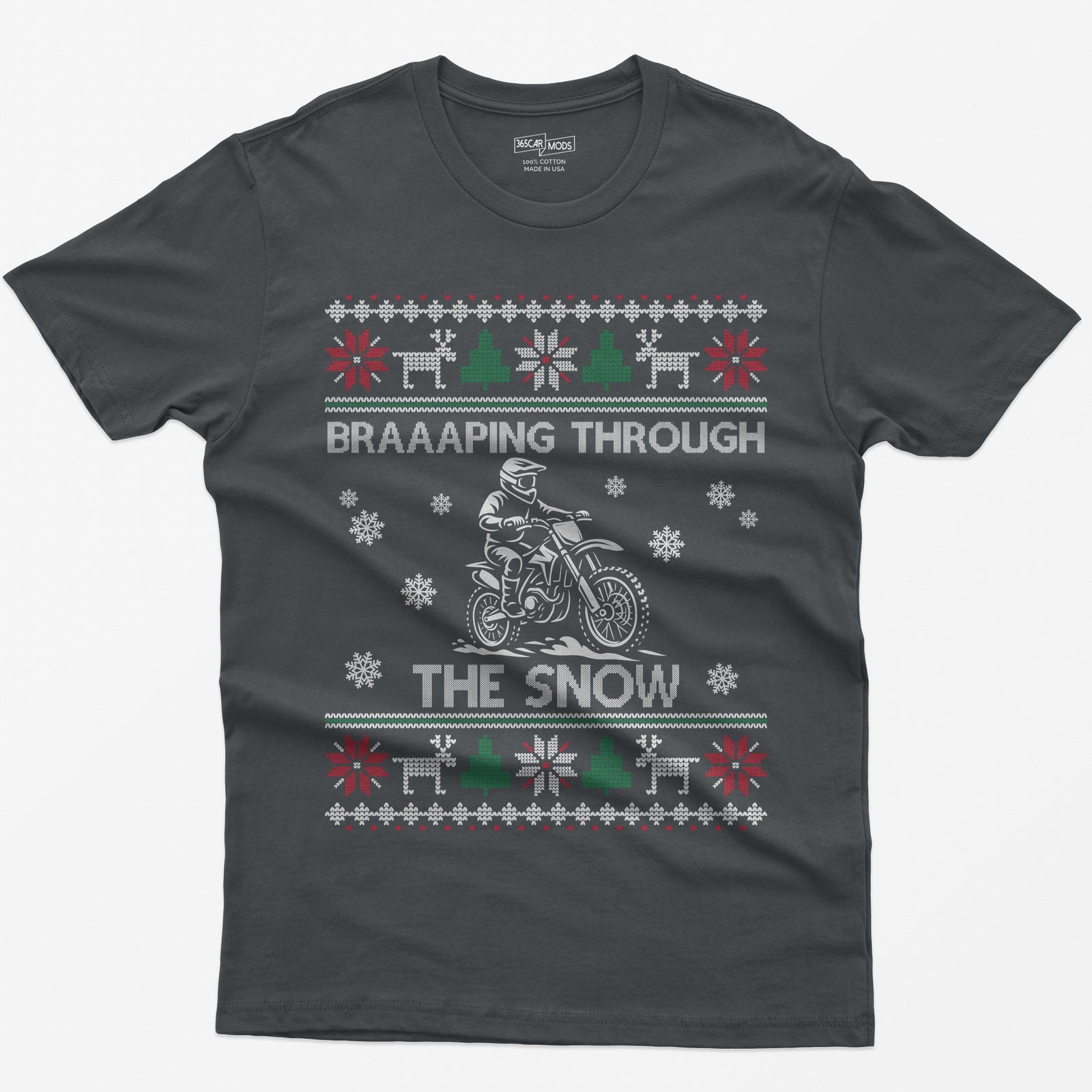 Braaaping Through the Snow Dirt Bike Christmas T-Shirt - Charcoal