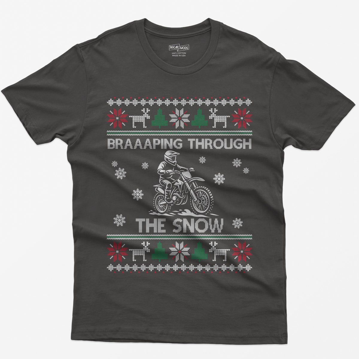 Braaaping Through the Snow Dirt Bike Christmas T-Shirt - Dark Heather