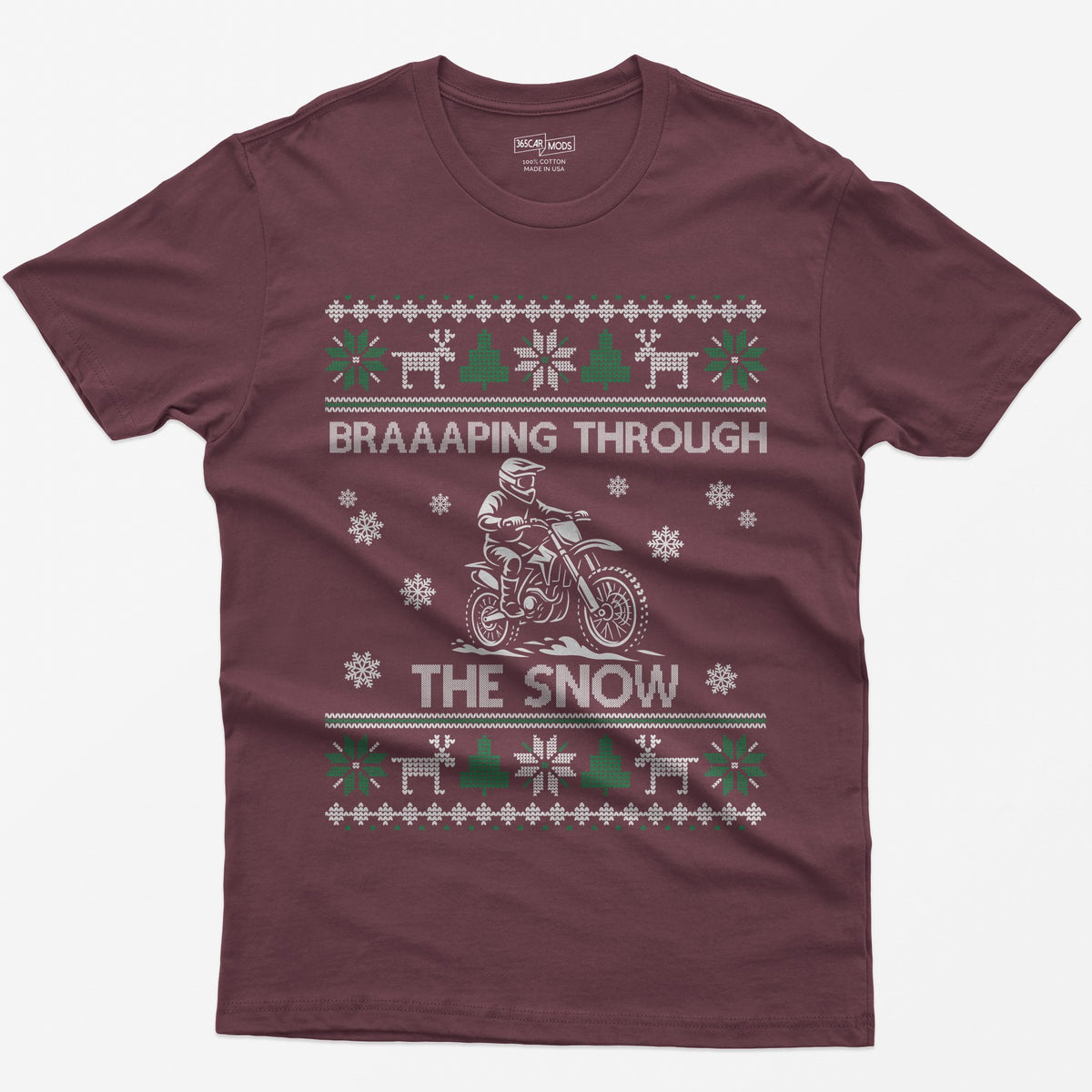 Braaaping Through the Snow Dirt Bike Christmas T-Shirt - Maroon