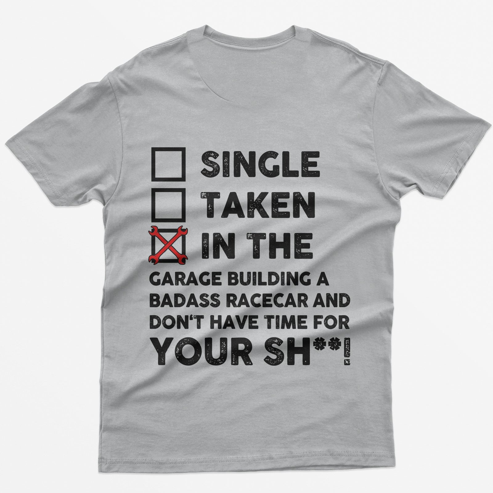 In the Garage Building a Racecar T-Shirt - Athletic Heather back print