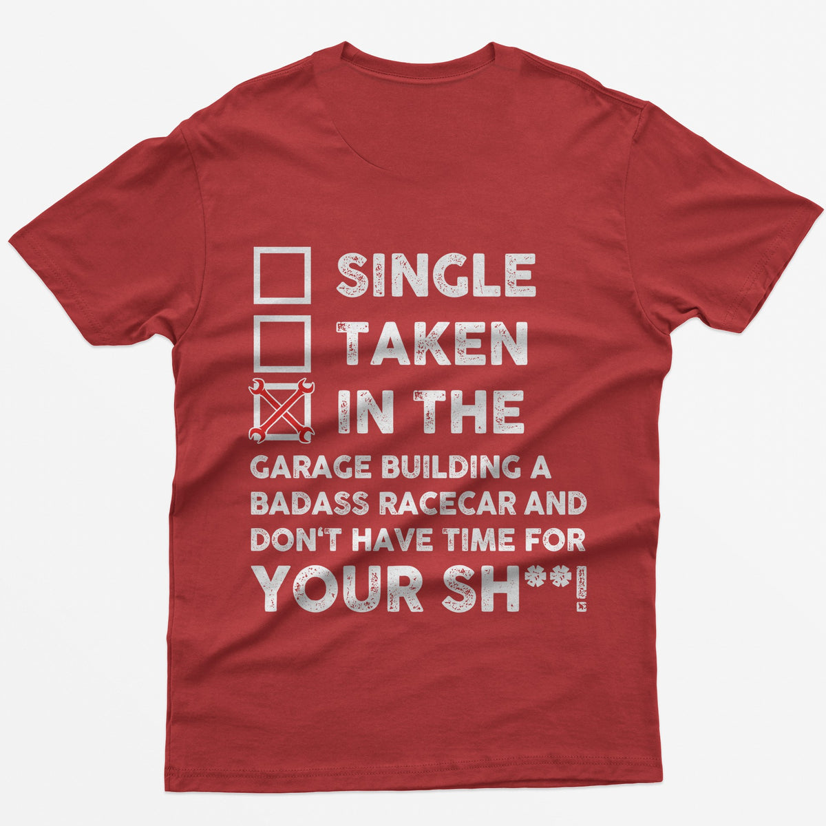 In the Garage Building a Racecar T-Shirt - Red back print