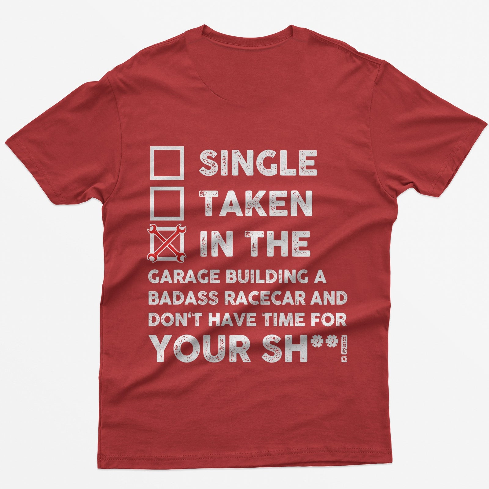 In the Garage Building a Racecar T-Shirt - Red back print