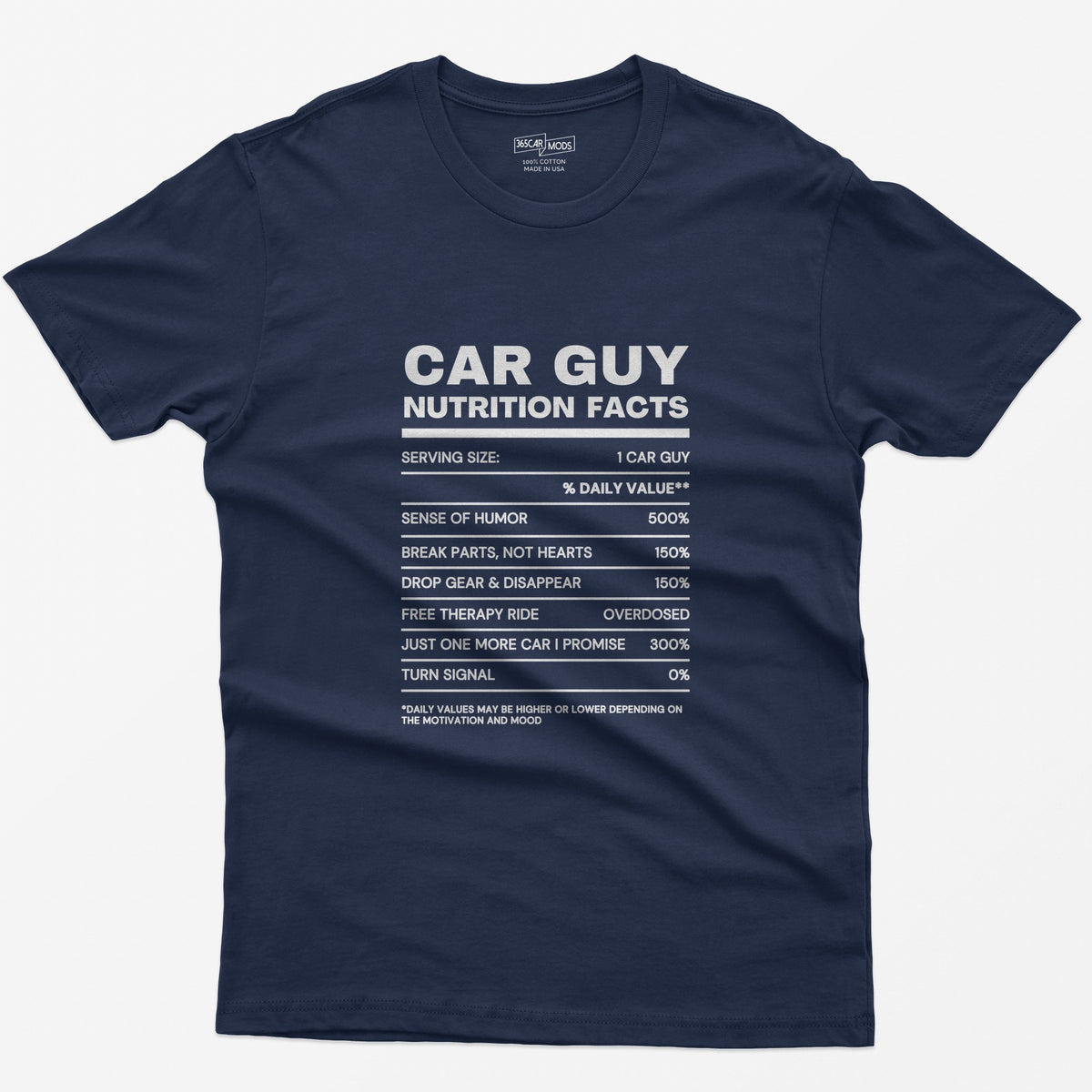 Car Guy Nutrition Facts Funny Cotton T-Shirt - Navy