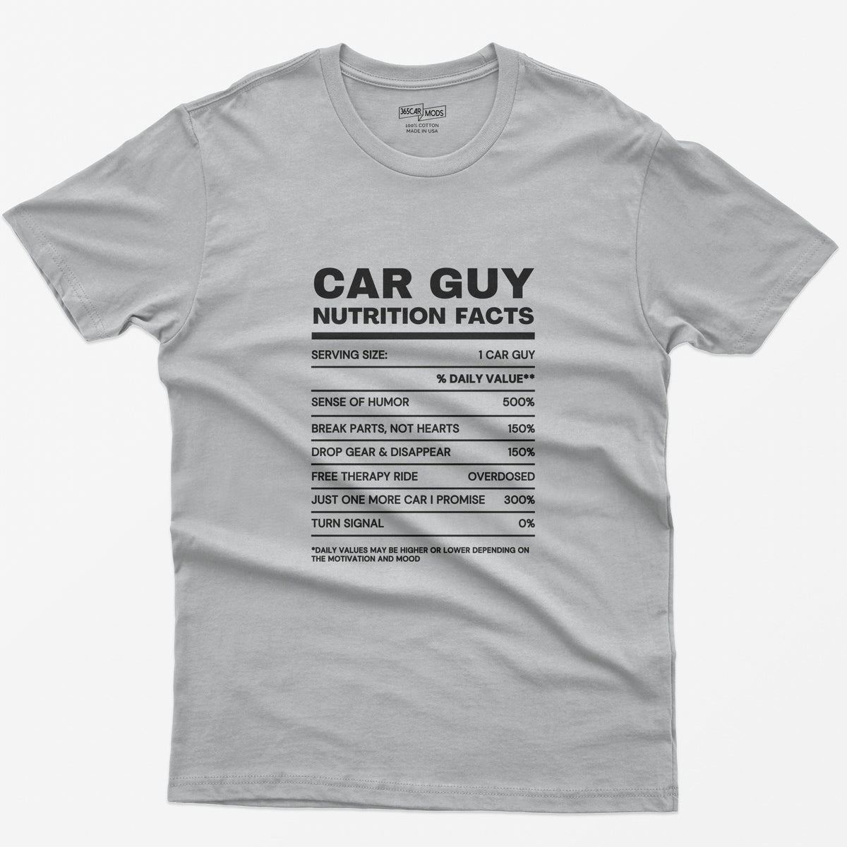 Car Guy Nutrition Facts Funny Cotton T-Shirt - Sport Grey