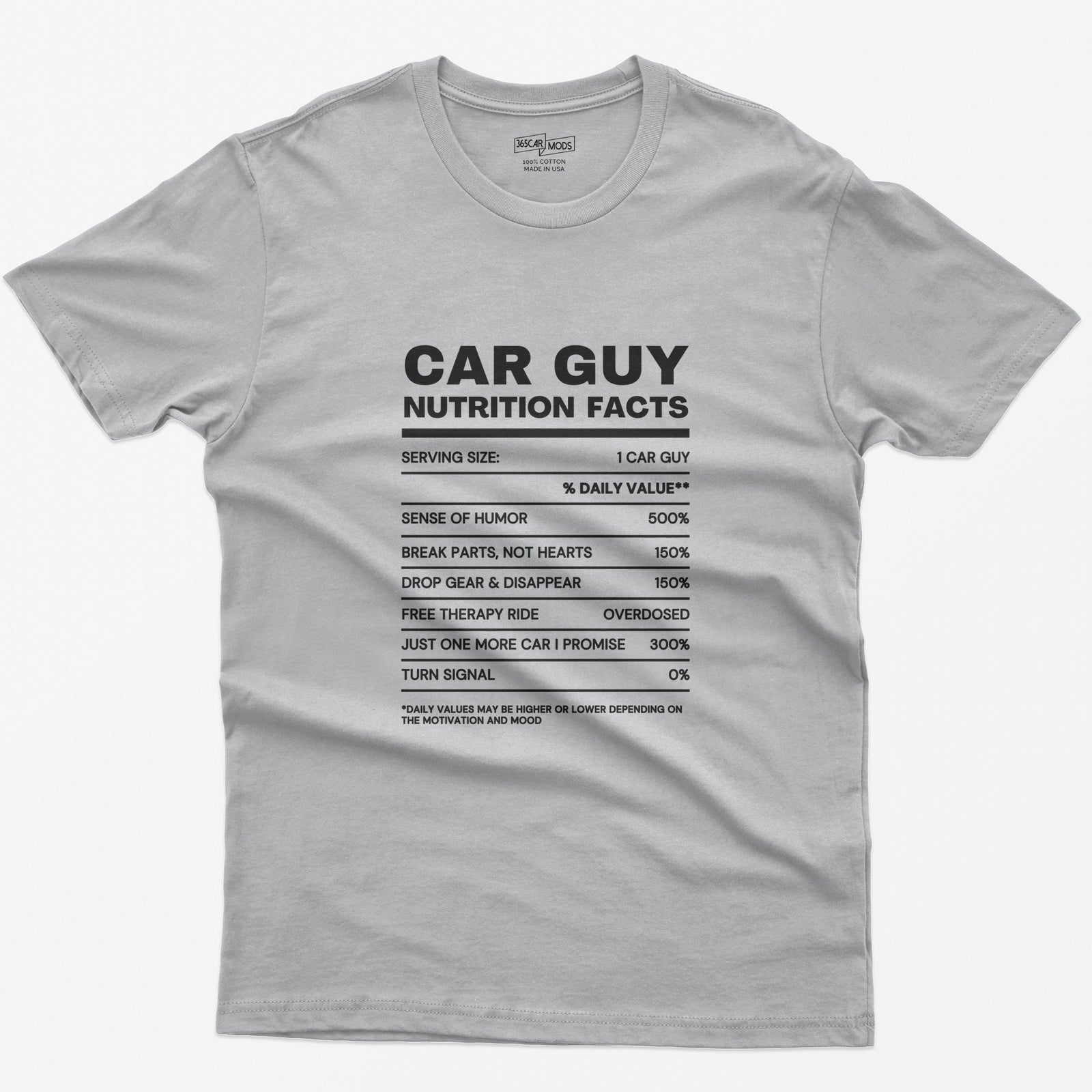 Car Guy Nutrition Facts Funny Cotton T-Shirt - Sport Grey