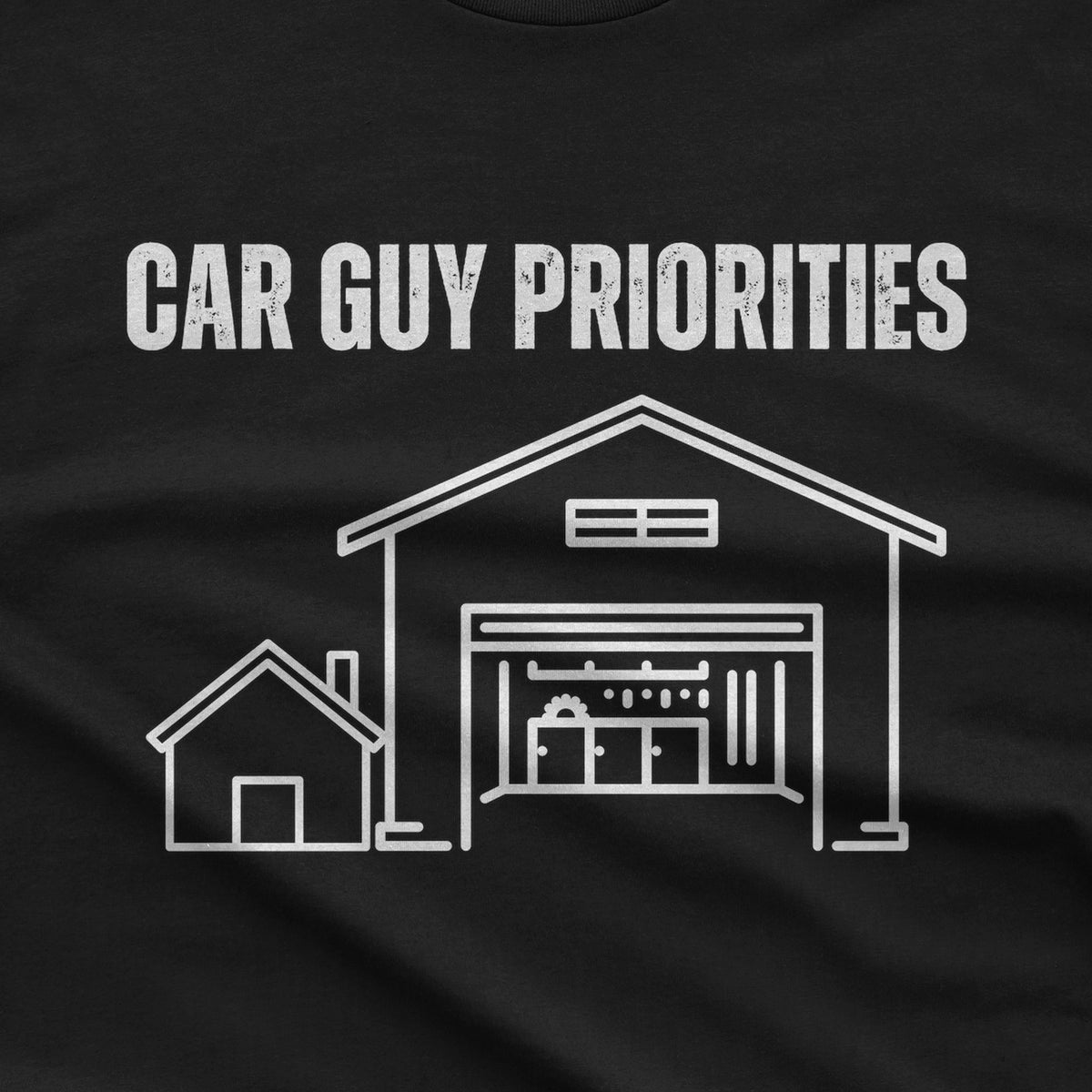 Car Guy Priorities Line Art T-Shirt design close-up