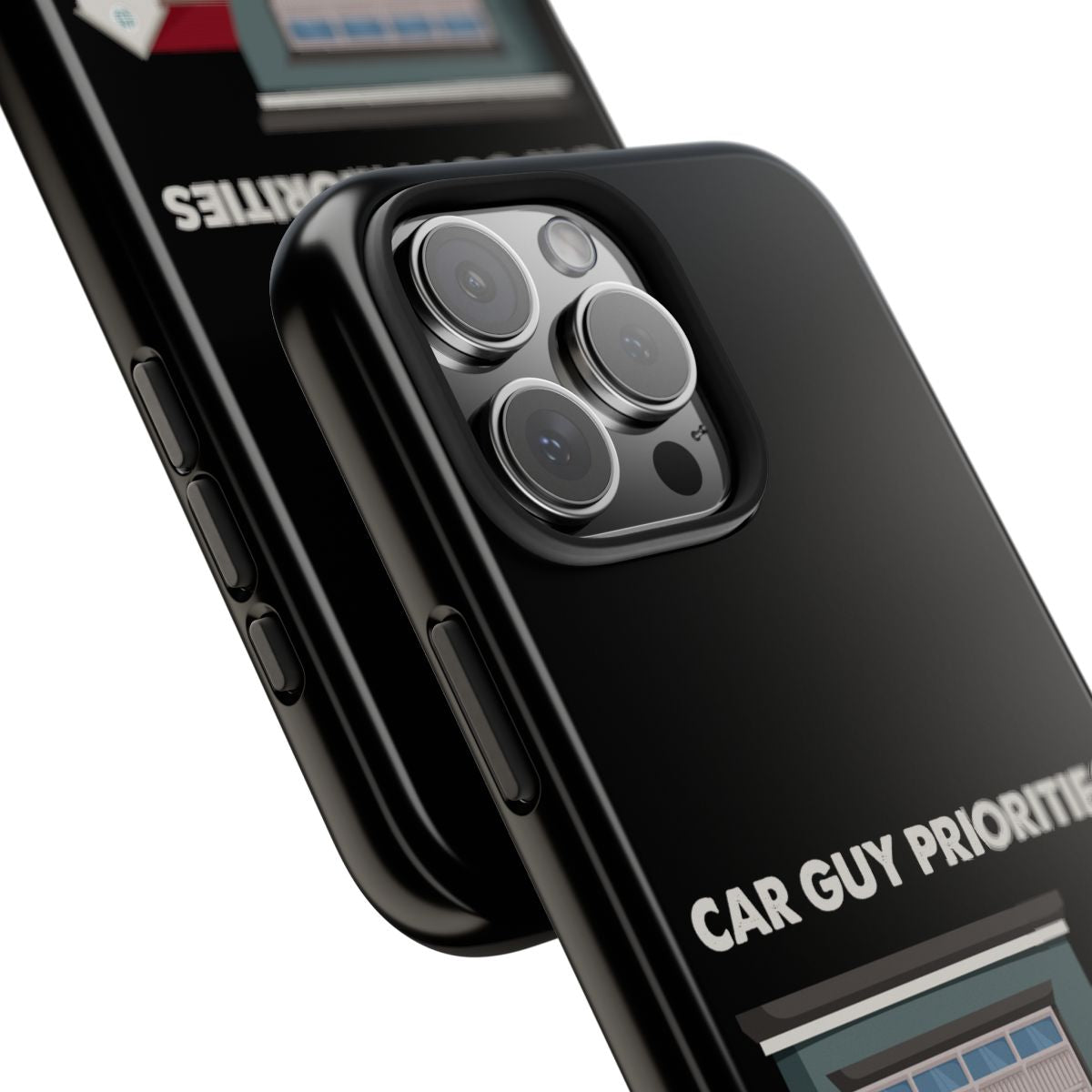 Car Guy Priorities tough phone case, close-up of the print