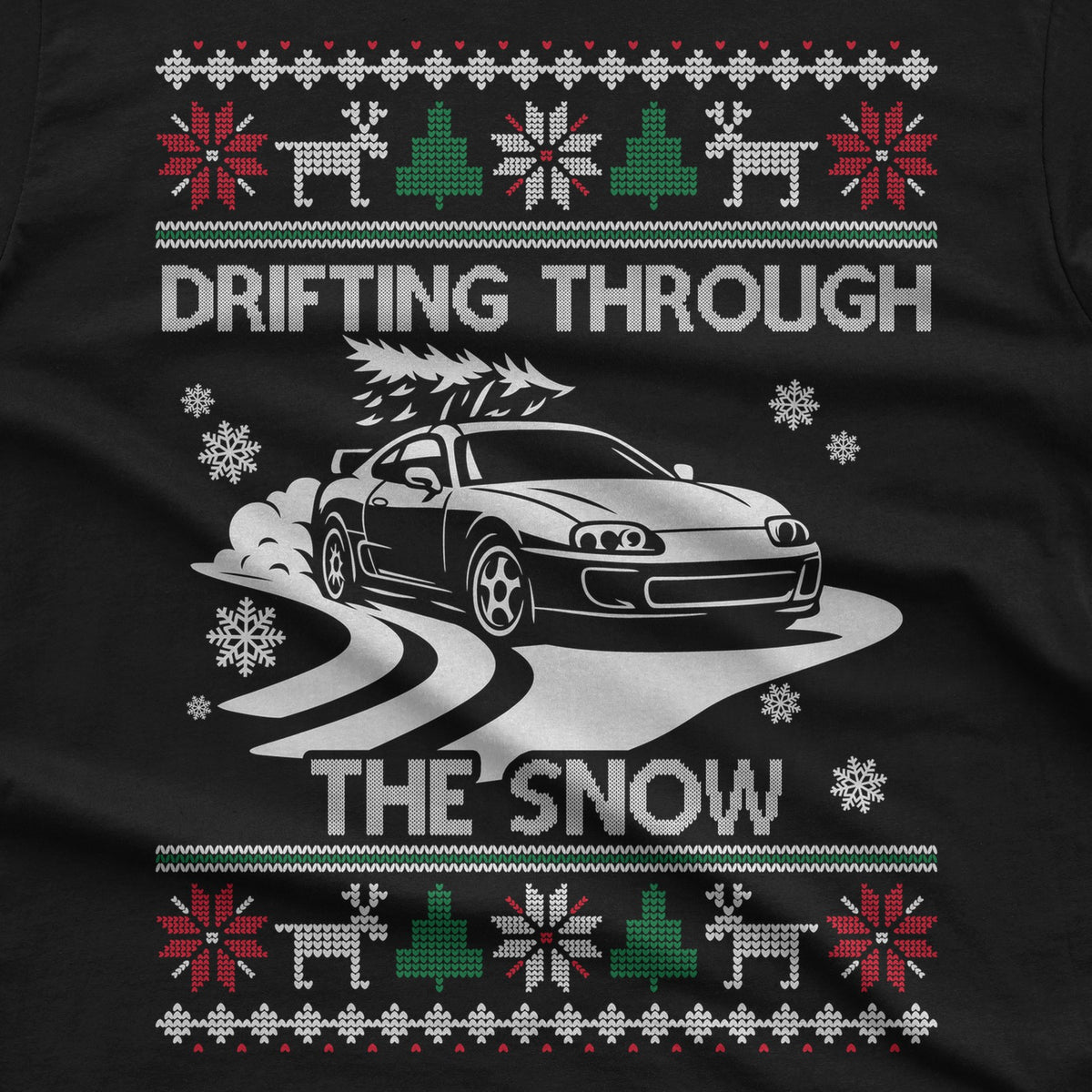 MKIV A80 Supra Christmas Drift T-Shirt design close-up