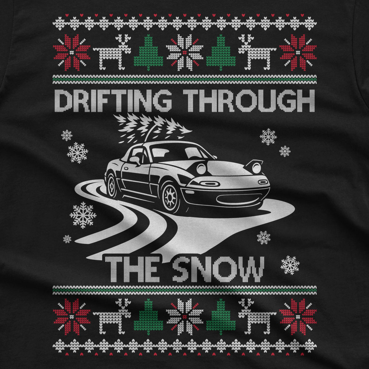 Miata MX5 Christmas Drift T-Shirt design close-up