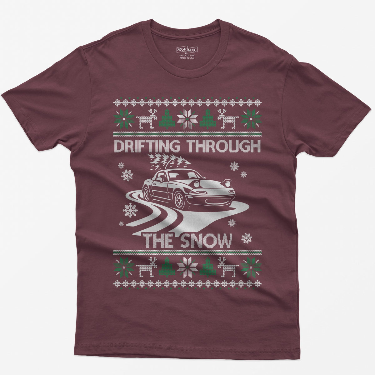 Miata MX5 Christmas Drift T-Shirt - Maroon