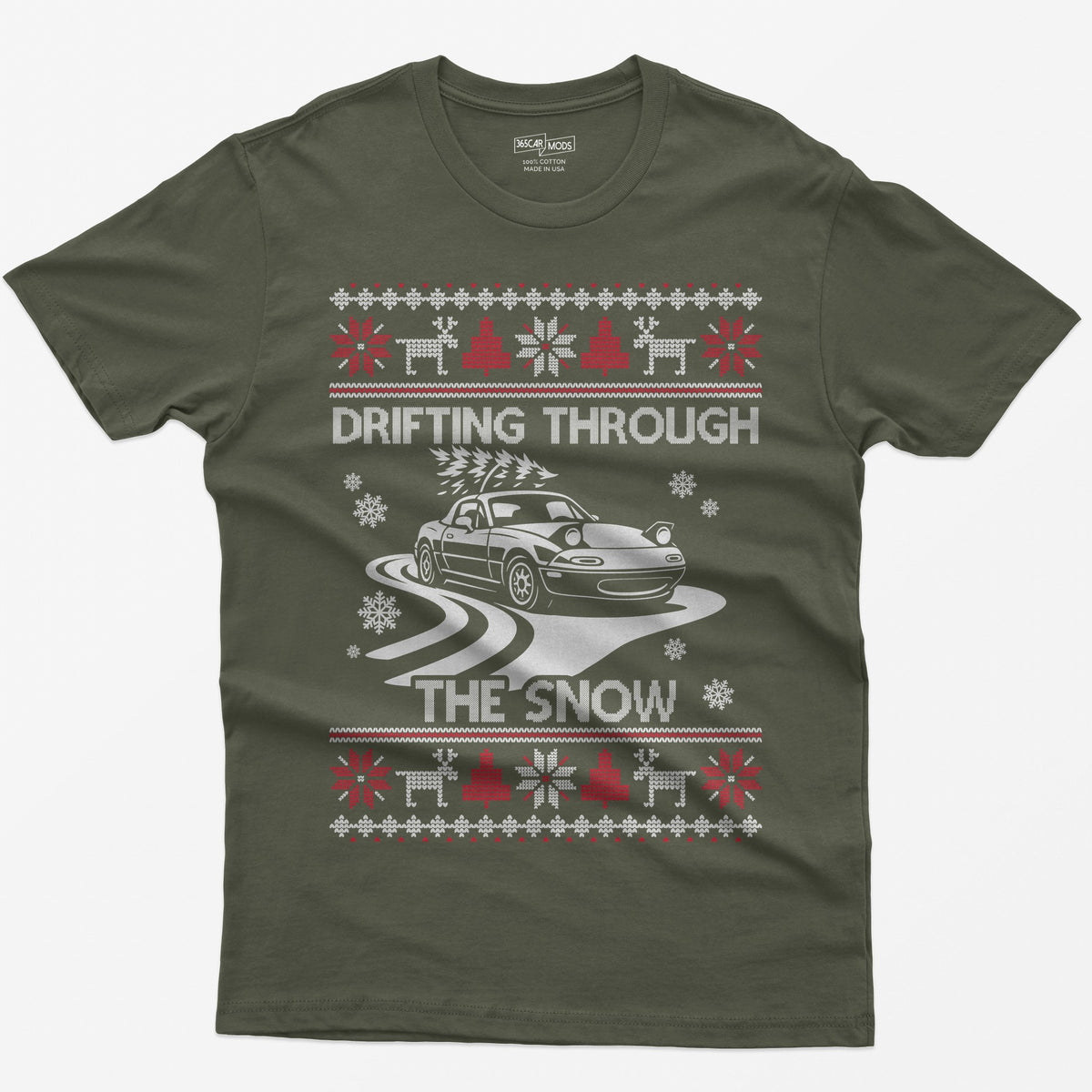 Miata MX5 Christmas Drift T-Shirt - Military Green