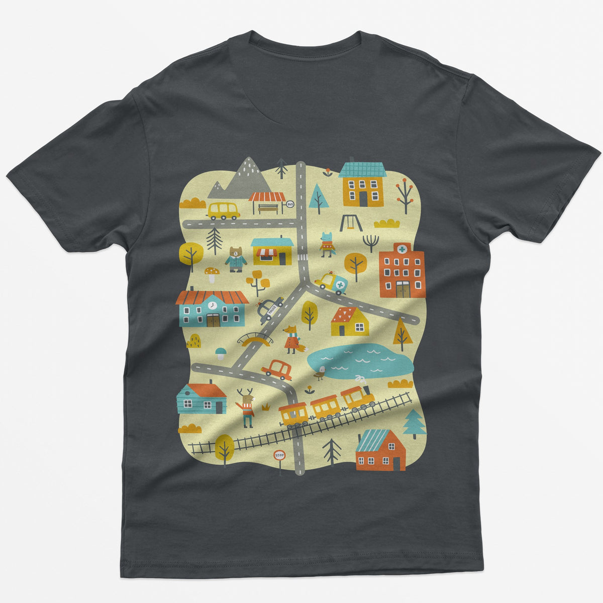 City Play Roads T-Shirt - Charcoal back print