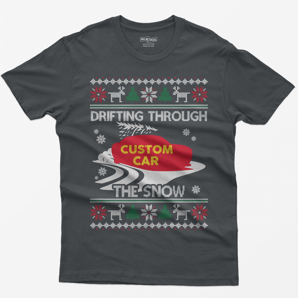 Custom Drift Car Christmas T-Shirt - Charcoal