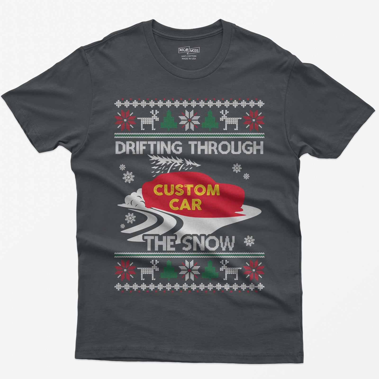 Custom Drift Car Christmas T-Shirt - Charcoal