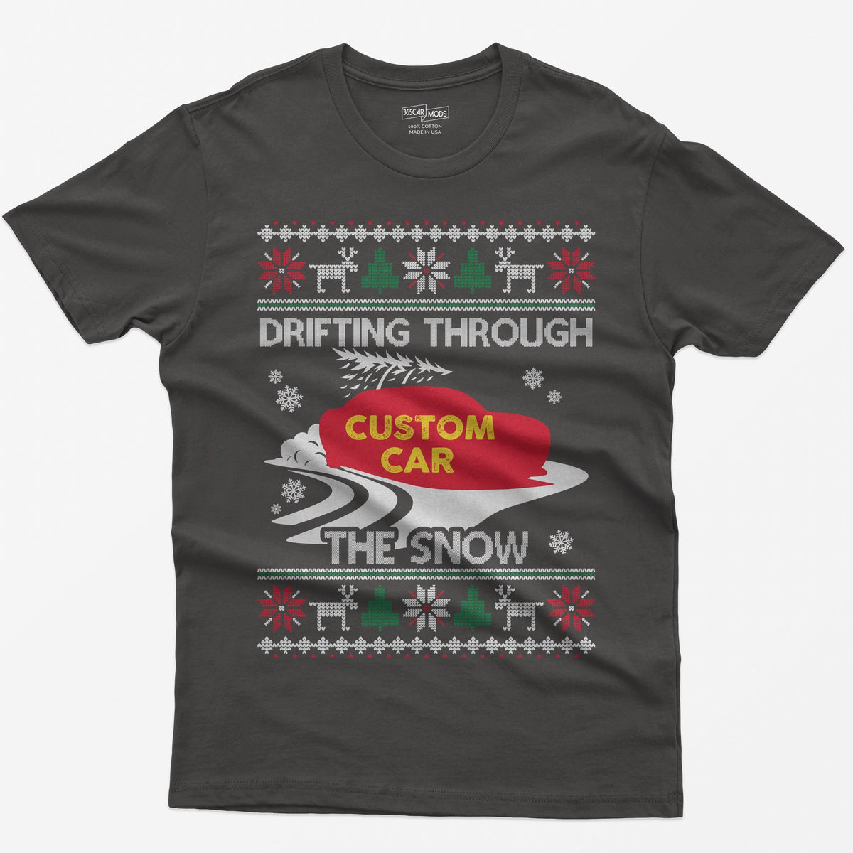 Custom Drift Car Christmas T-Shirt - Dark Heather