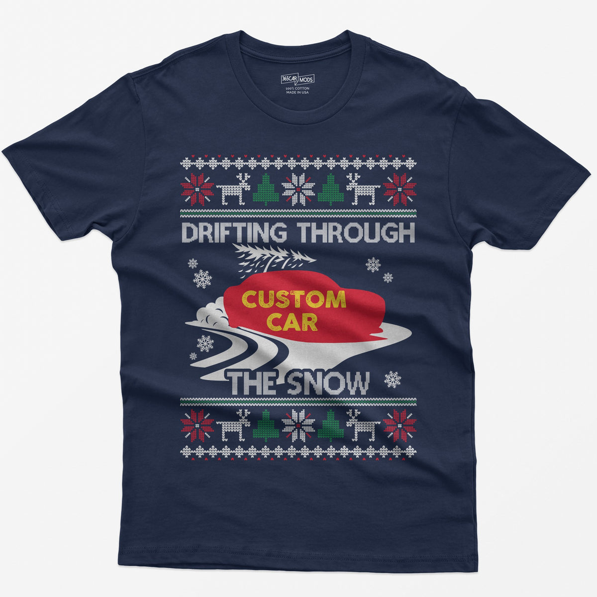 Custom Drift Car Christmas T-Shirt - Navy