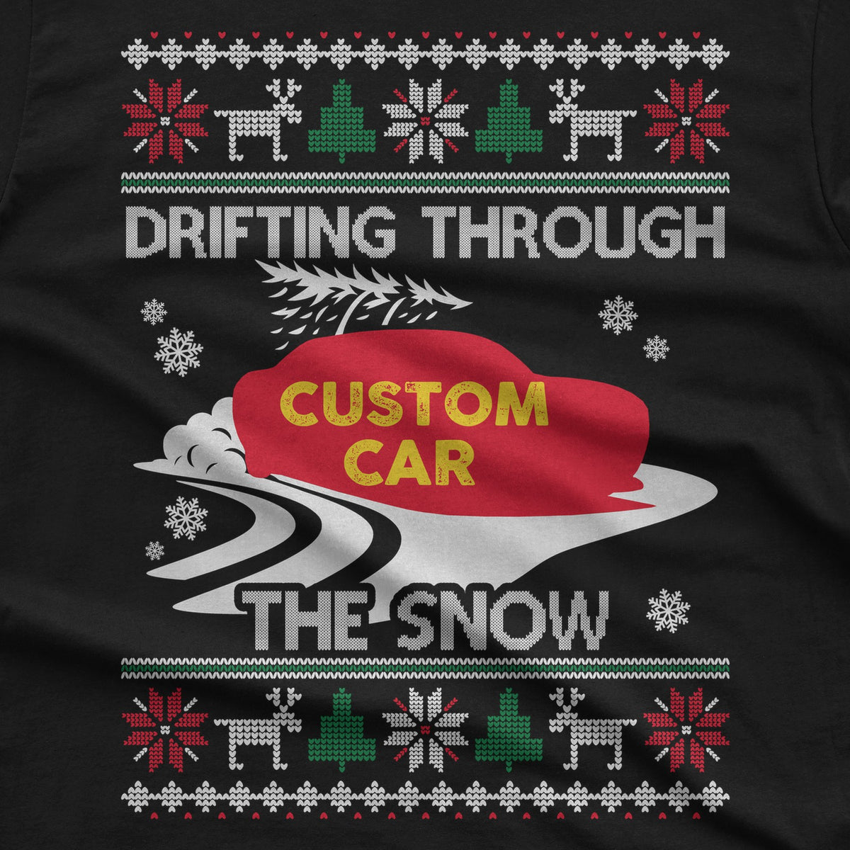 Custom Ugly Christmas Car T-Shirt design close-up