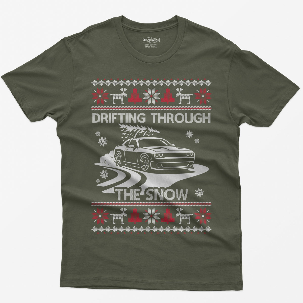 Custom Ugly Christmas Car T-Shirt - Military Green