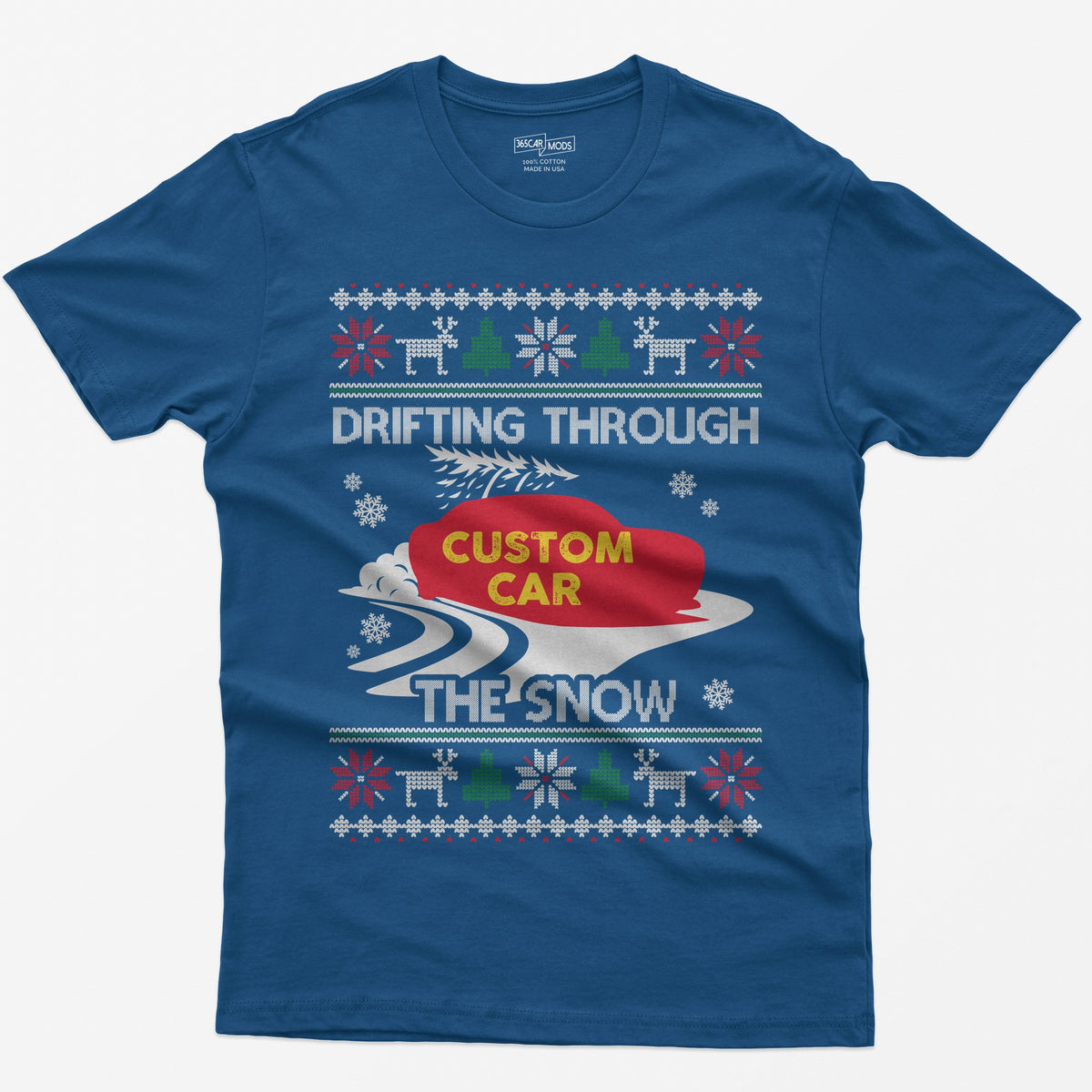 Custom Ugly Christmas Car T-Shirt - Royal