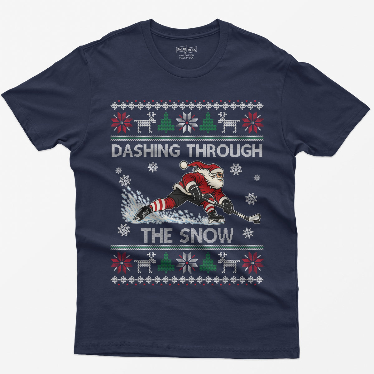 Dashing Through The Snow Hockey Christmas T-Shirt in Heather Navy