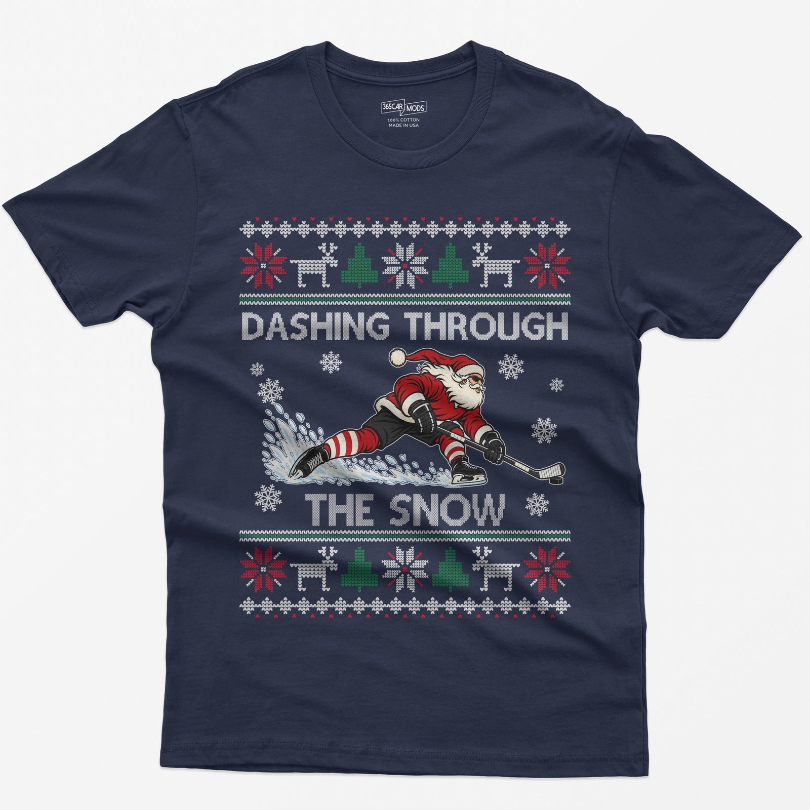 Dashing Through The Snow Hockey Christmas T-Shirt in Heather Navy