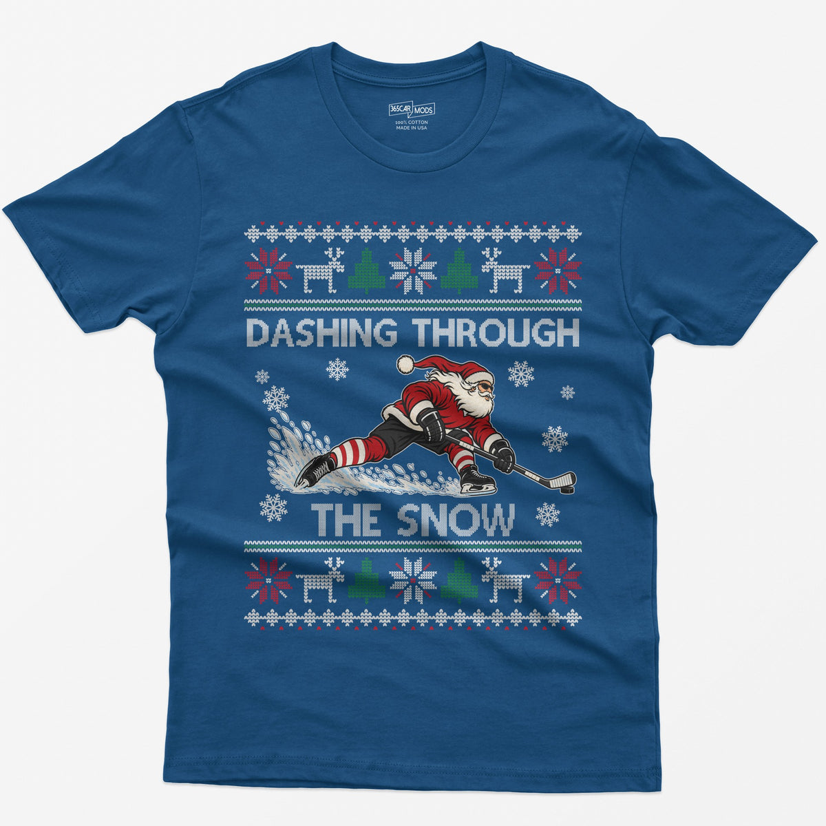 Dashing Through The Snow Hockey Christmas T-Shirt in Royal