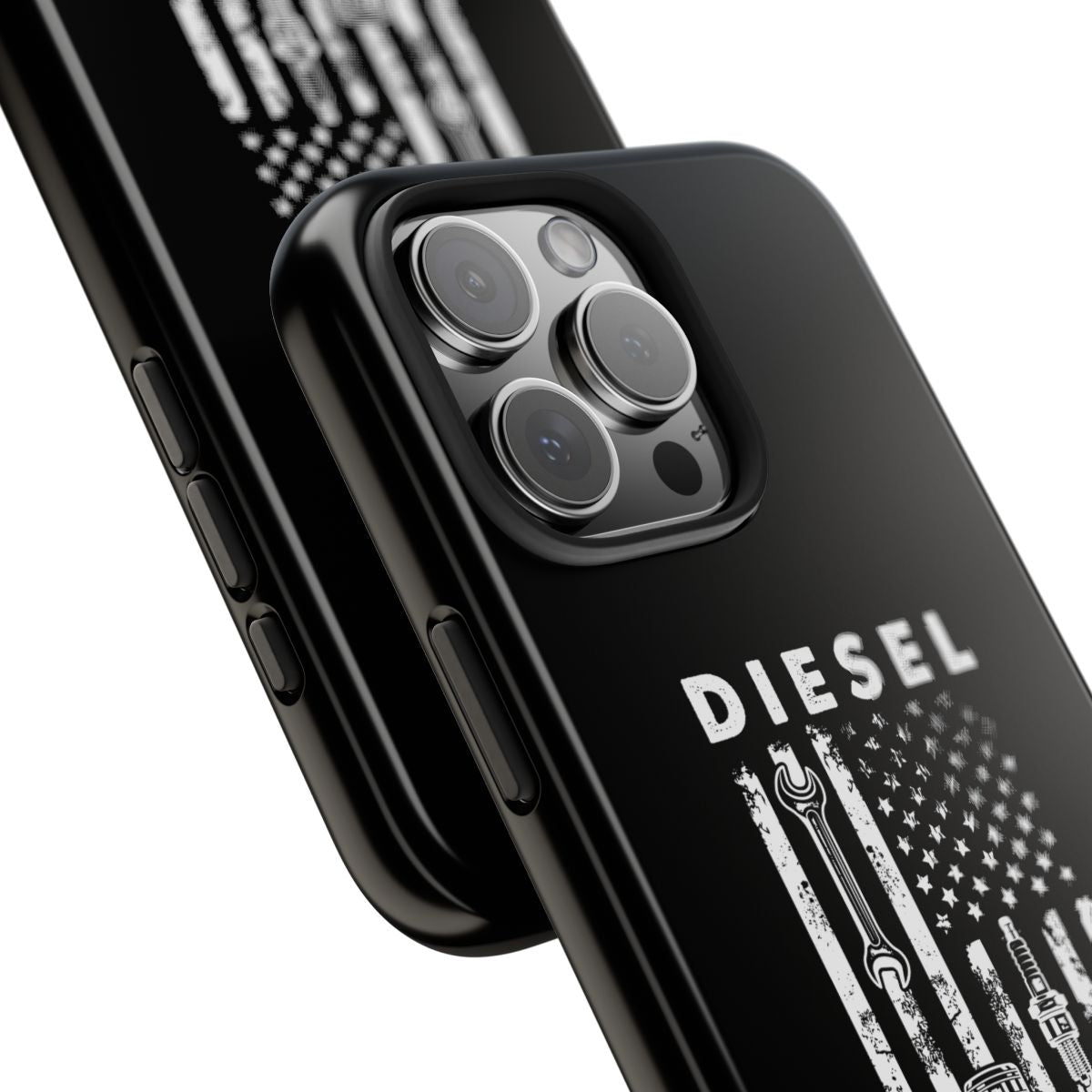 Diesel Mechanic Flag tough phone case, close-up of the print
