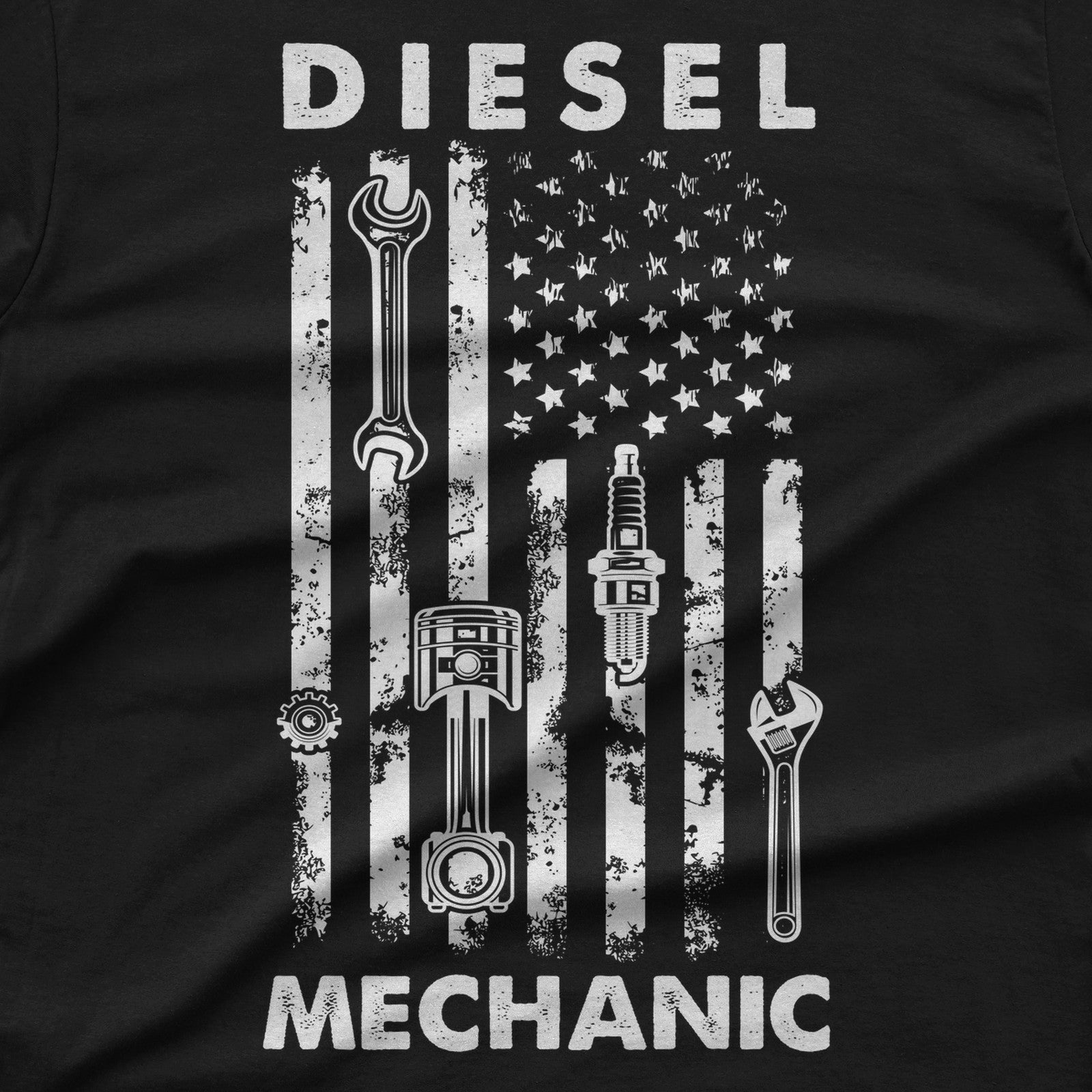 Diesel Mechanic Flag T-Shirt design close-up