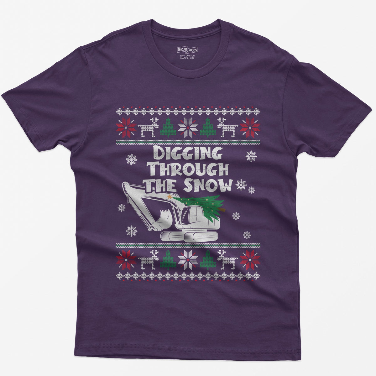 Digging Through the Snow Excavator Christmas T-Shirt - Purple