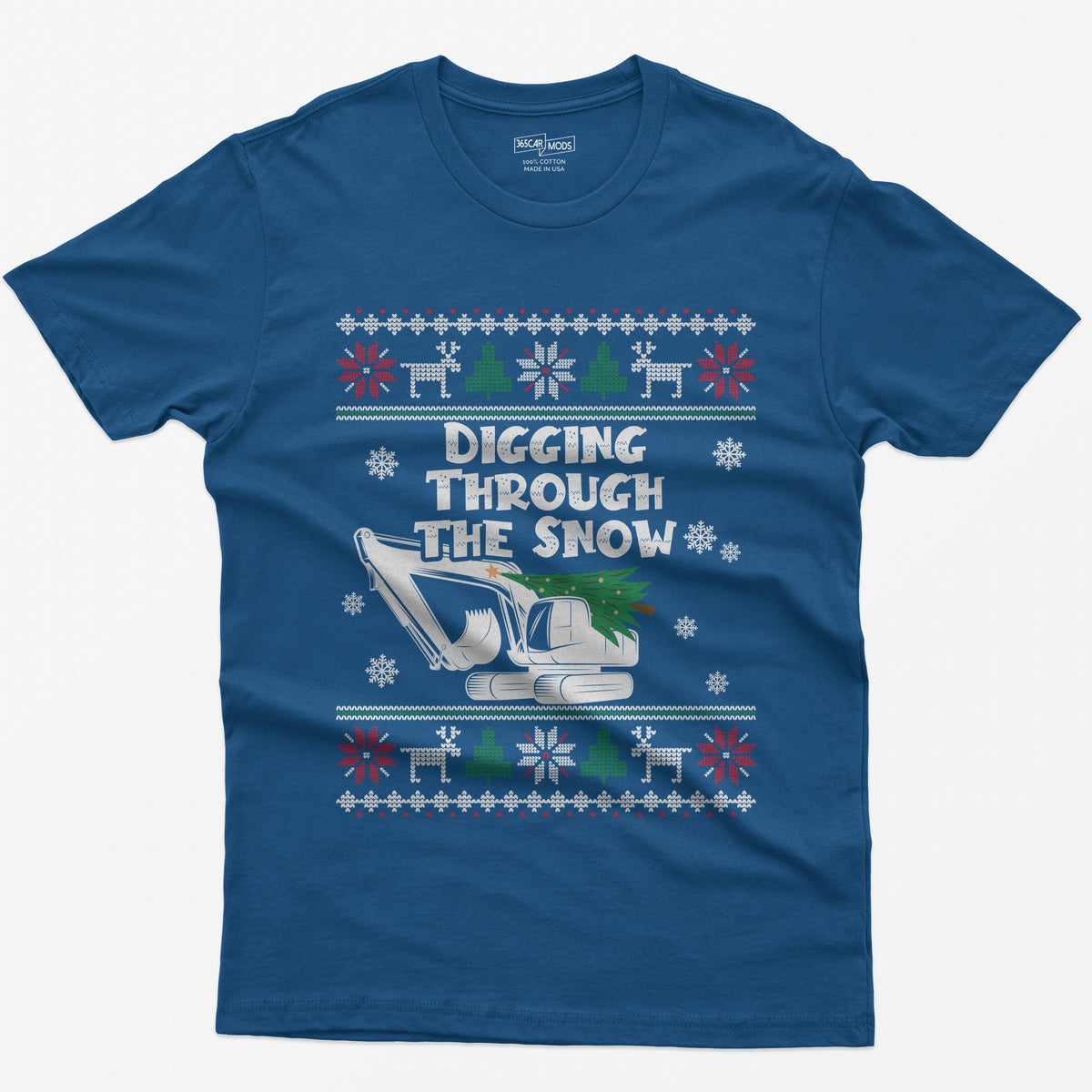 Digging Through the Snow Excavator Christmas T-Shirt - Royal