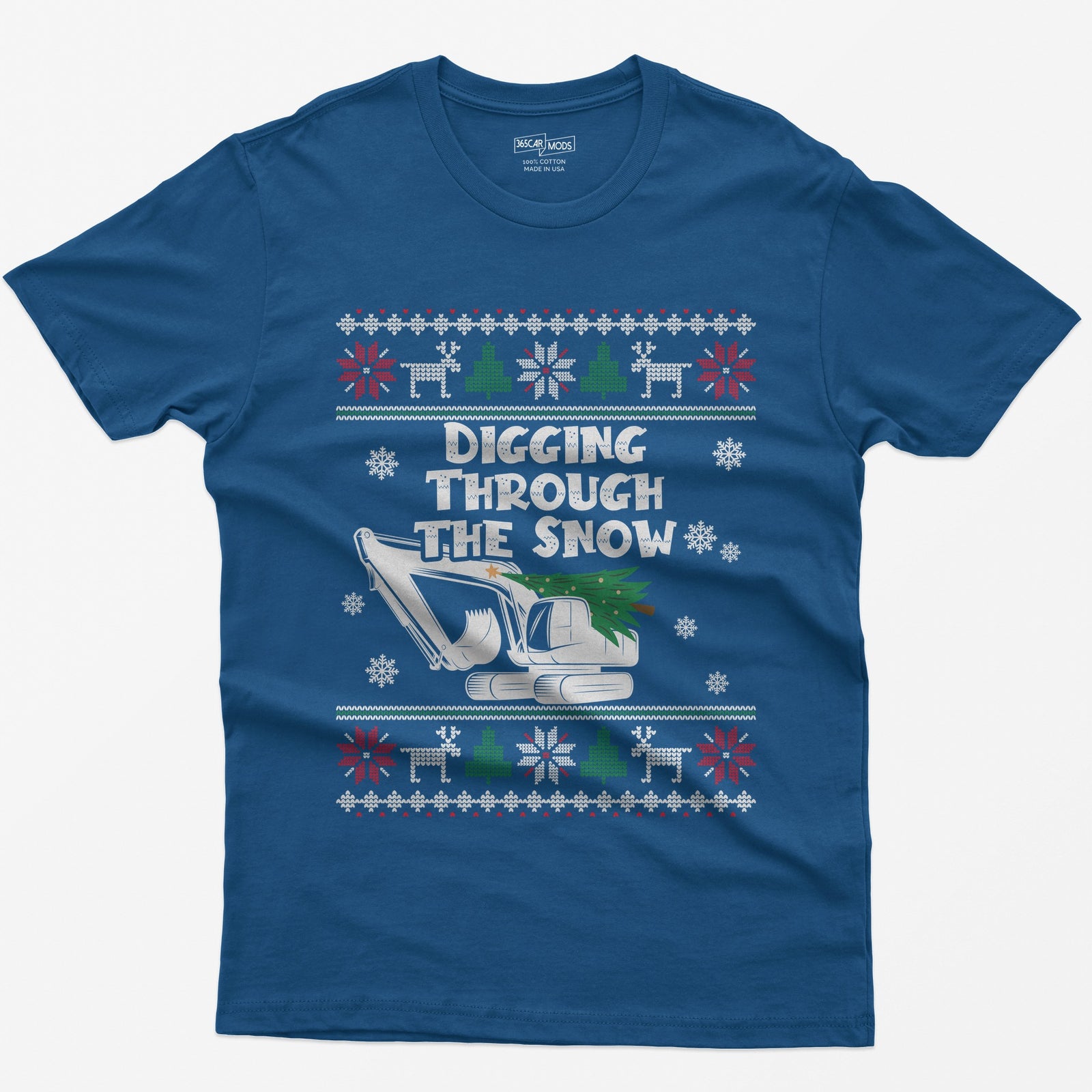 Digging Through the Snow Excavator Christmas T-Shirt - Royal