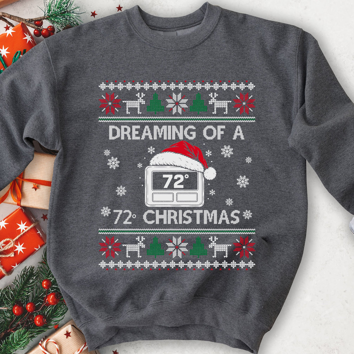 HVAC 72 degree Christmas sweatshirt in Dark Heather