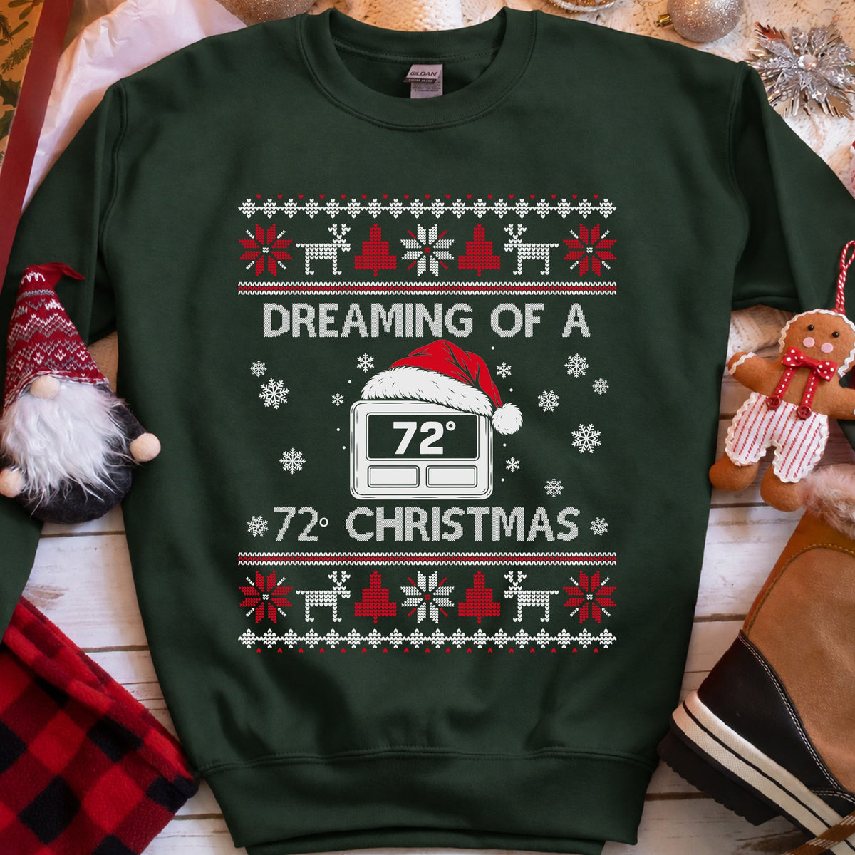 HVAC 72 degree Christmas sweatshirt in Forest Green