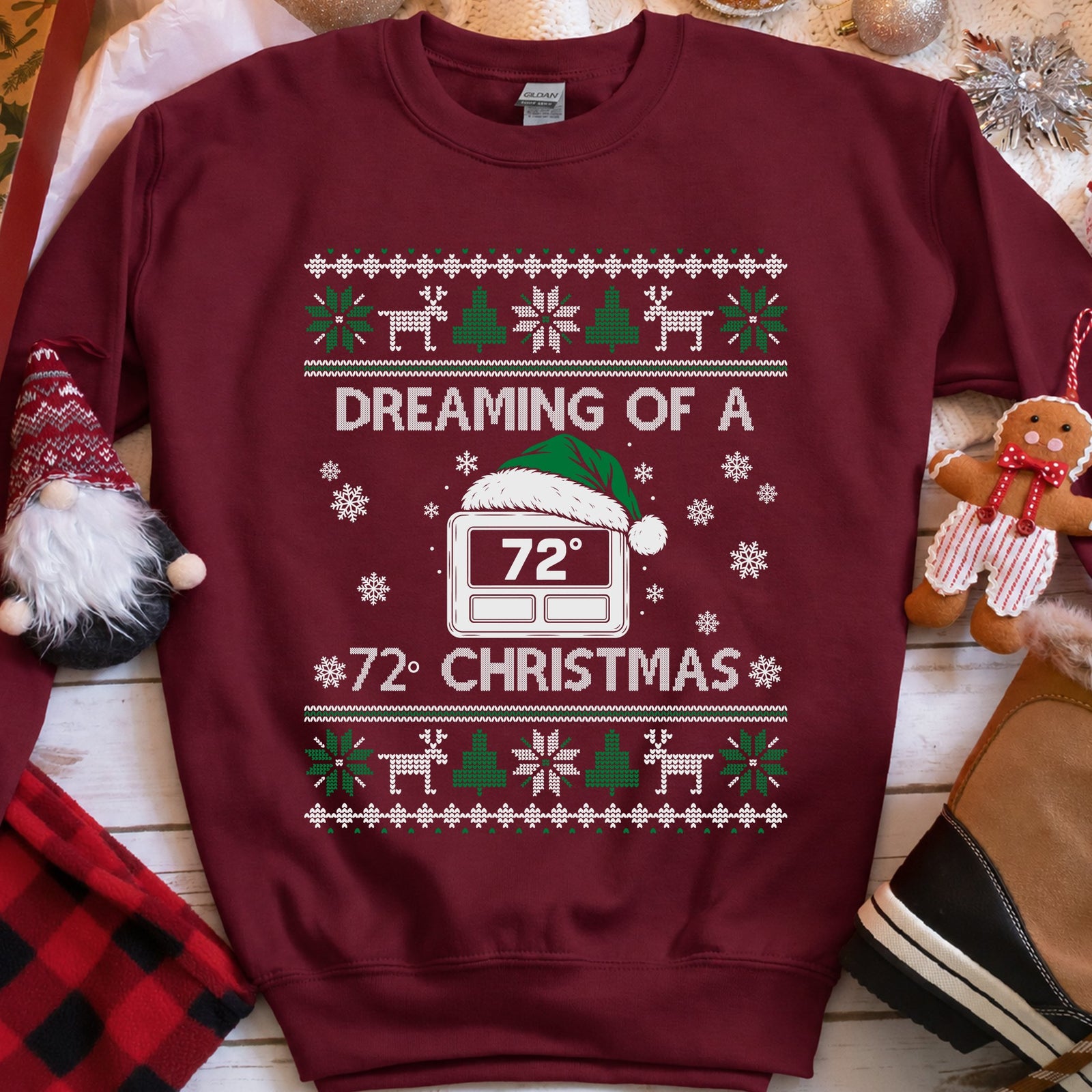 HVAC 72 degree Christmas sweatshirt in Maroon