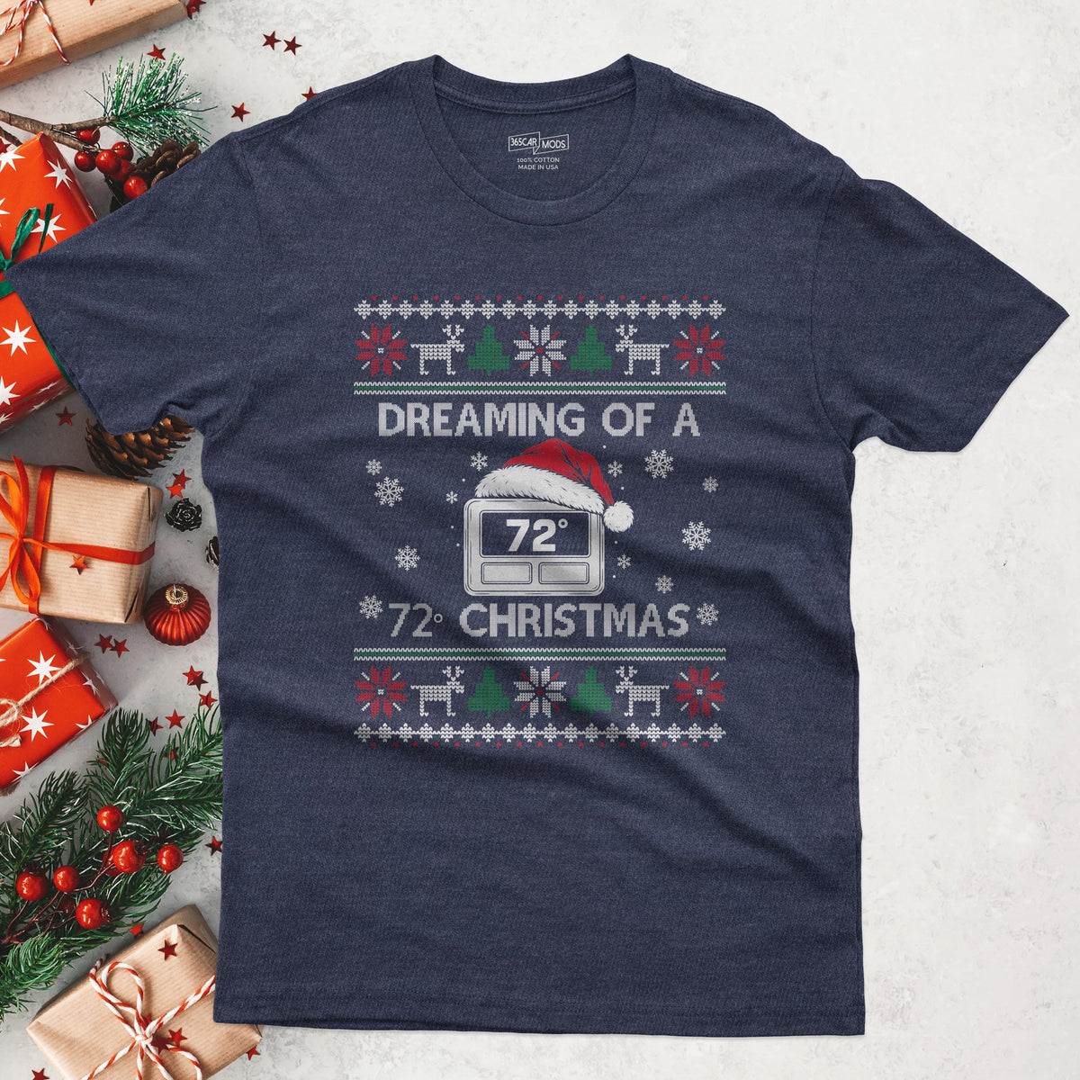 HVAC 72 degree Christmas t-shirt in Heather Navy