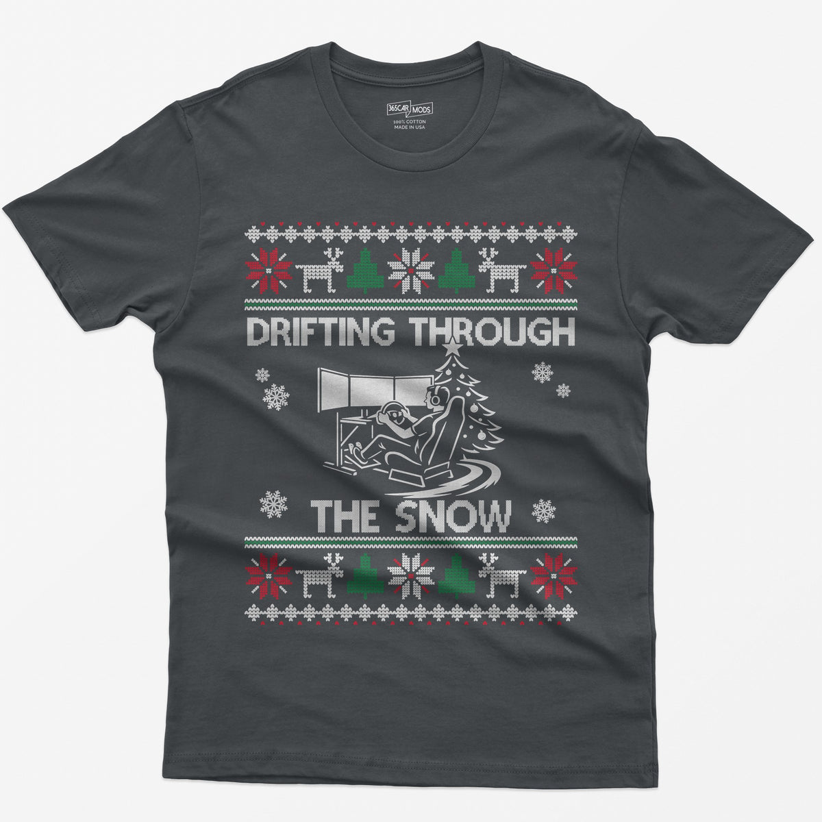 Drifting Through the Snow Sim Racing Christmas T-Shirt - Charcoal
