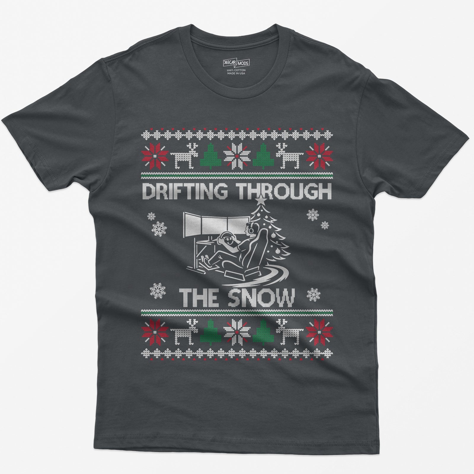 Drifting Through the Snow Sim Racing Christmas T-Shirt - Charcoal