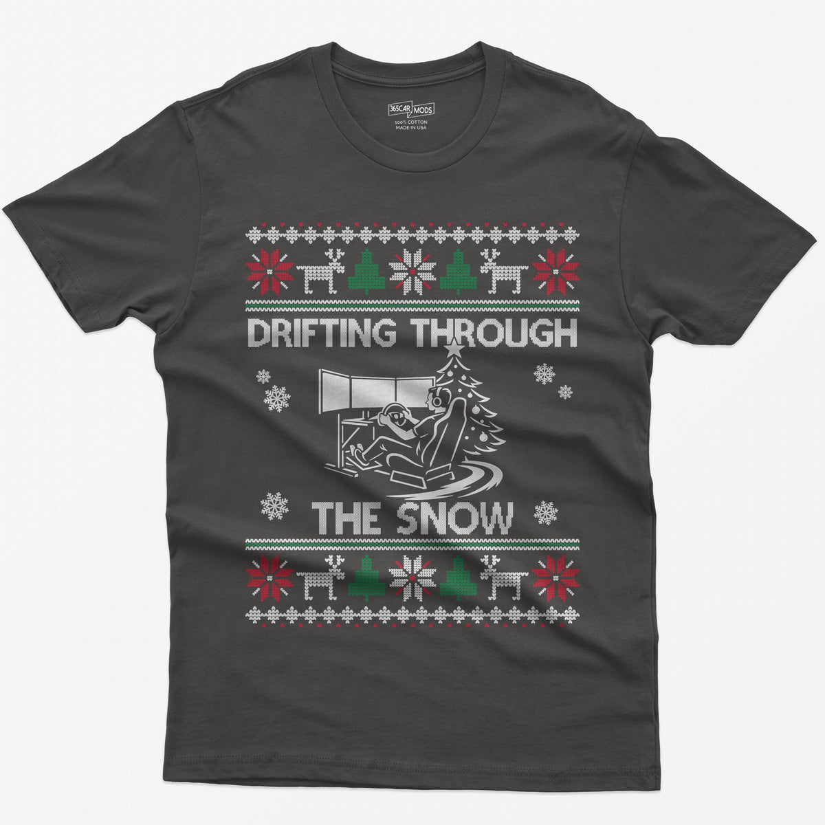 Drifting Through the Snow Sim Racing Christmas T-Shirt - Dark Heather