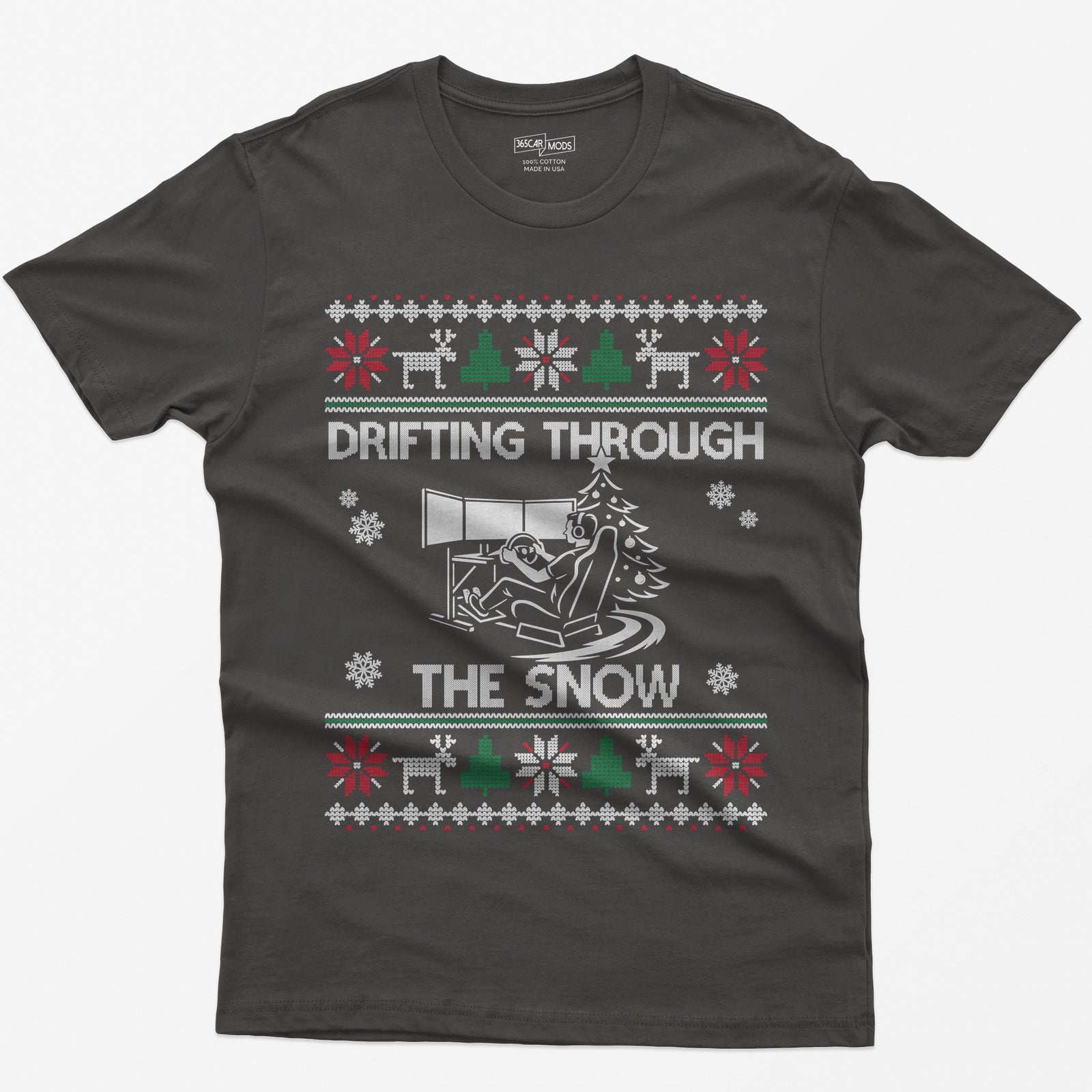 Drifting Through the Snow Sim Racing Christmas T-Shirt - Dark Heather