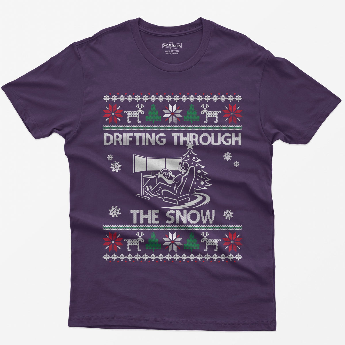 Drifting Through the Snow Sim Racing Christmas T-Shirt - Purple