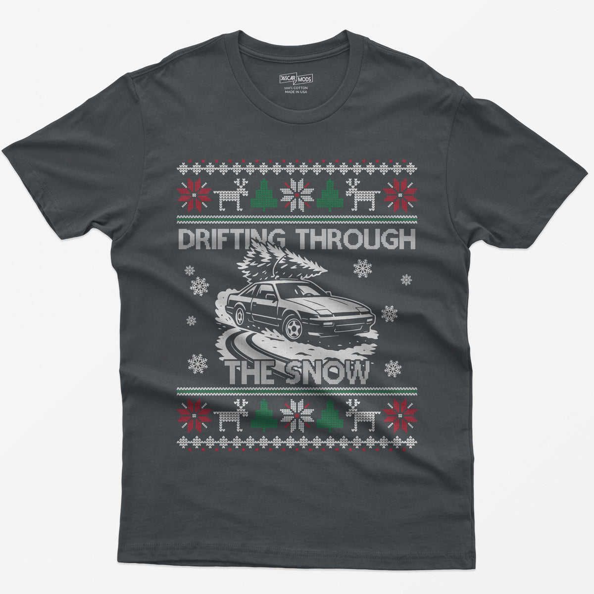 S13 240SX Drifting Through the Snow Ugly Christmas T-Shirt - Charcoal