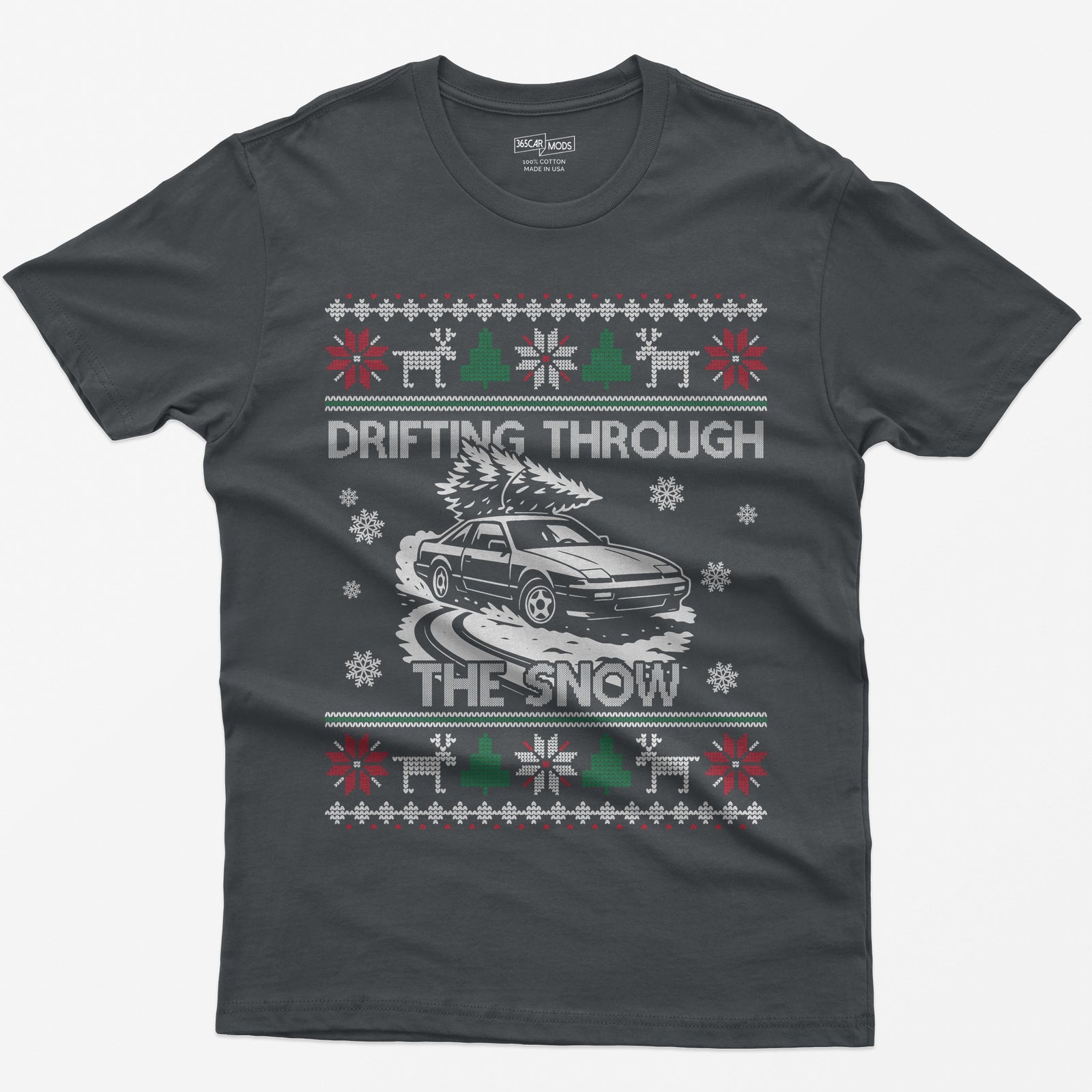 S13 240SX Drifting Through the Snow Ugly Christmas T-Shirt - Charcoal