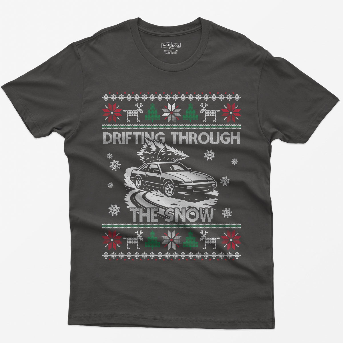 S13 240SX Drifting Through the Snow Ugly Christmas T-Shirt - Dark Heather