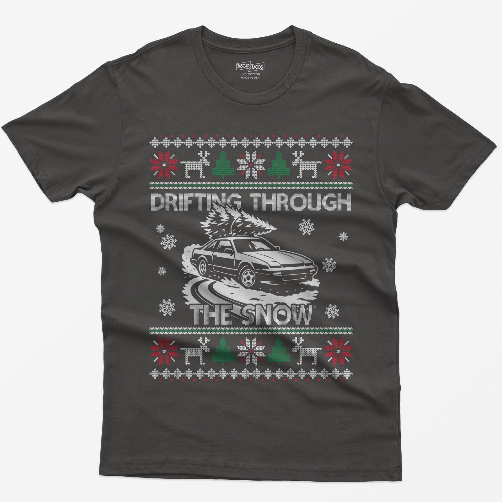 S13 240SX Drifting Through the Snow Ugly Christmas T-Shirt - Dark Heather