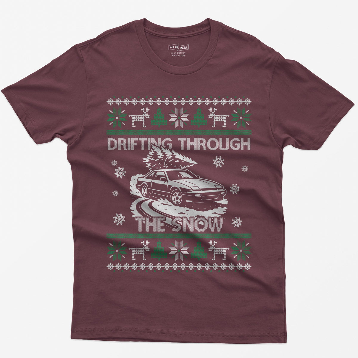 S13 240SX Drifting Through the Snow Ugly Christmas T-Shirt - Maroon
