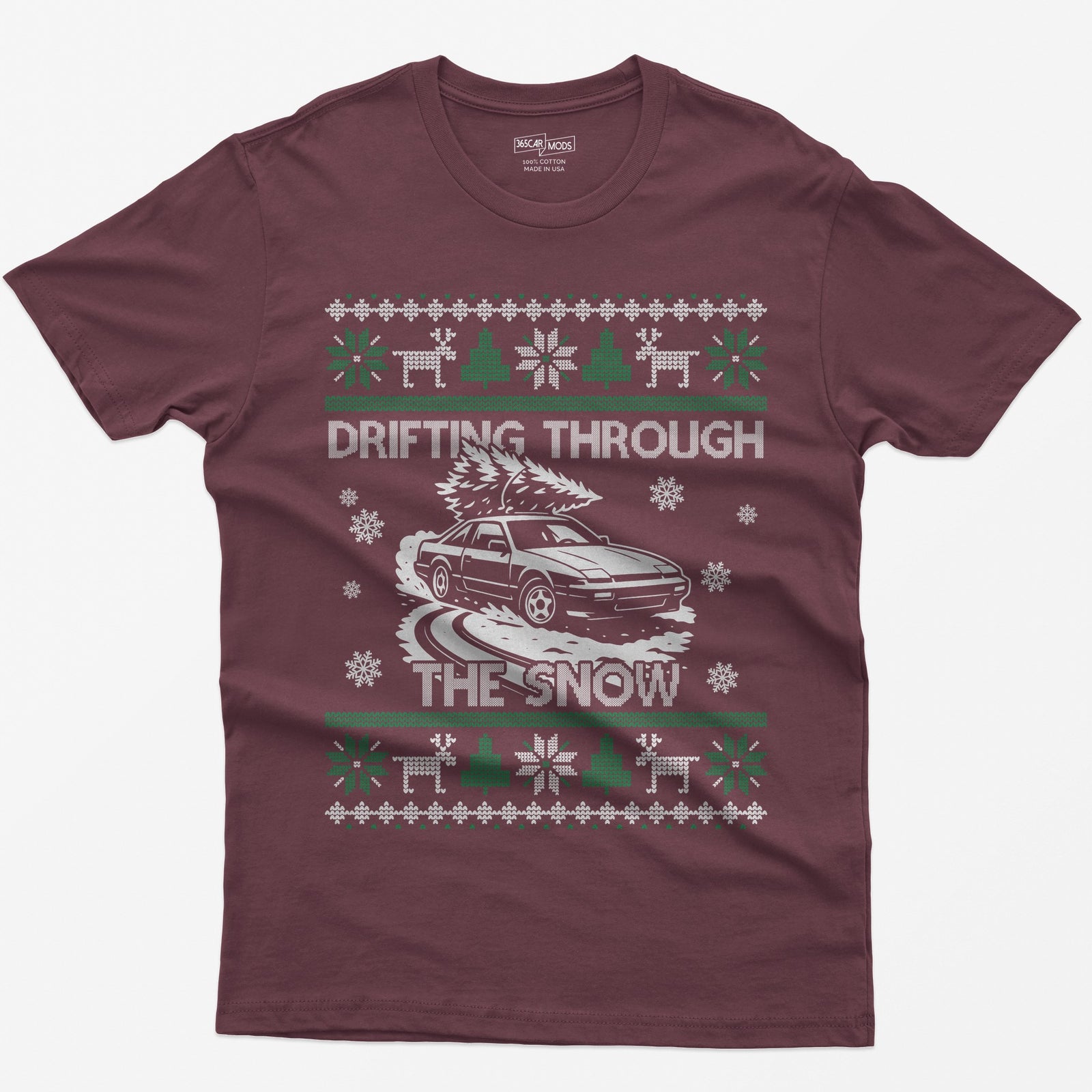 S13 240SX Drifting Through the Snow Ugly Christmas T-Shirt - Maroon